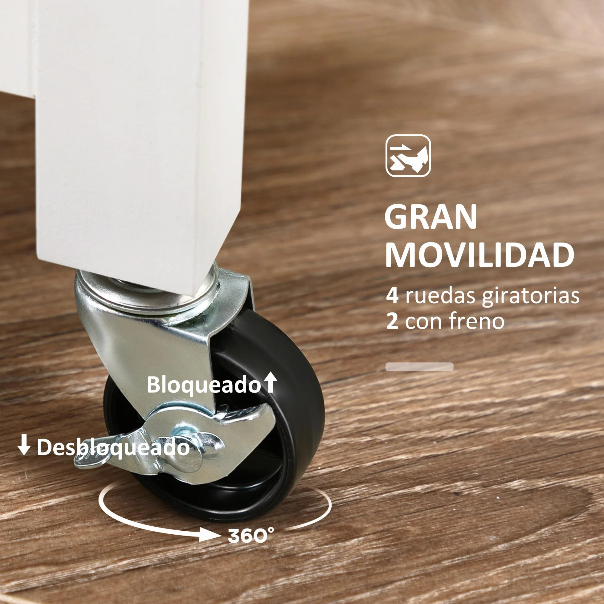 HOMCOM Carro de Cocina Carrito Auxiliar con Ruedas Tablero de Madera 3 Cajones 2 Estantes Abiertos y Bandeja Extraíble para Comedor Salón 67x37x85,5 cm Blanco