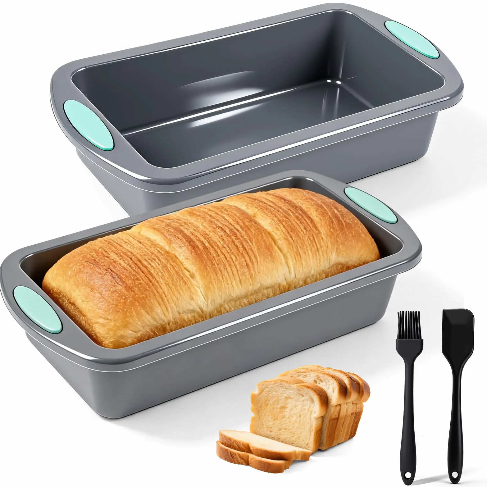 2 Piezas Molde Silicona Bizcocho, Moldes de Silicona para Hornear Pan, Moldes Silicona Reposteria Rectangular Antiadherente, Molde Bizcocho Horno Libre de BPA para Freidora de Aire 28 x 15 x 6.5 cm