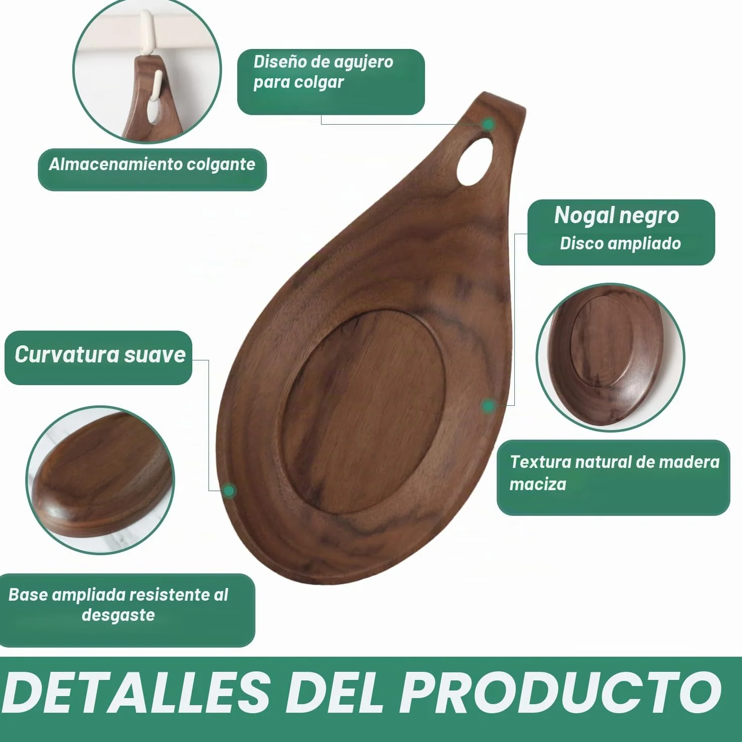 Reposa cucharas cocina, Soporte Utensilios de Cocina de Madera, Soporte para Cuchara Resistente al Calor,soporte perfecto para espátulas, cucharas, pinzas y más (nuez-1Pcs, nuez-1Pcs)