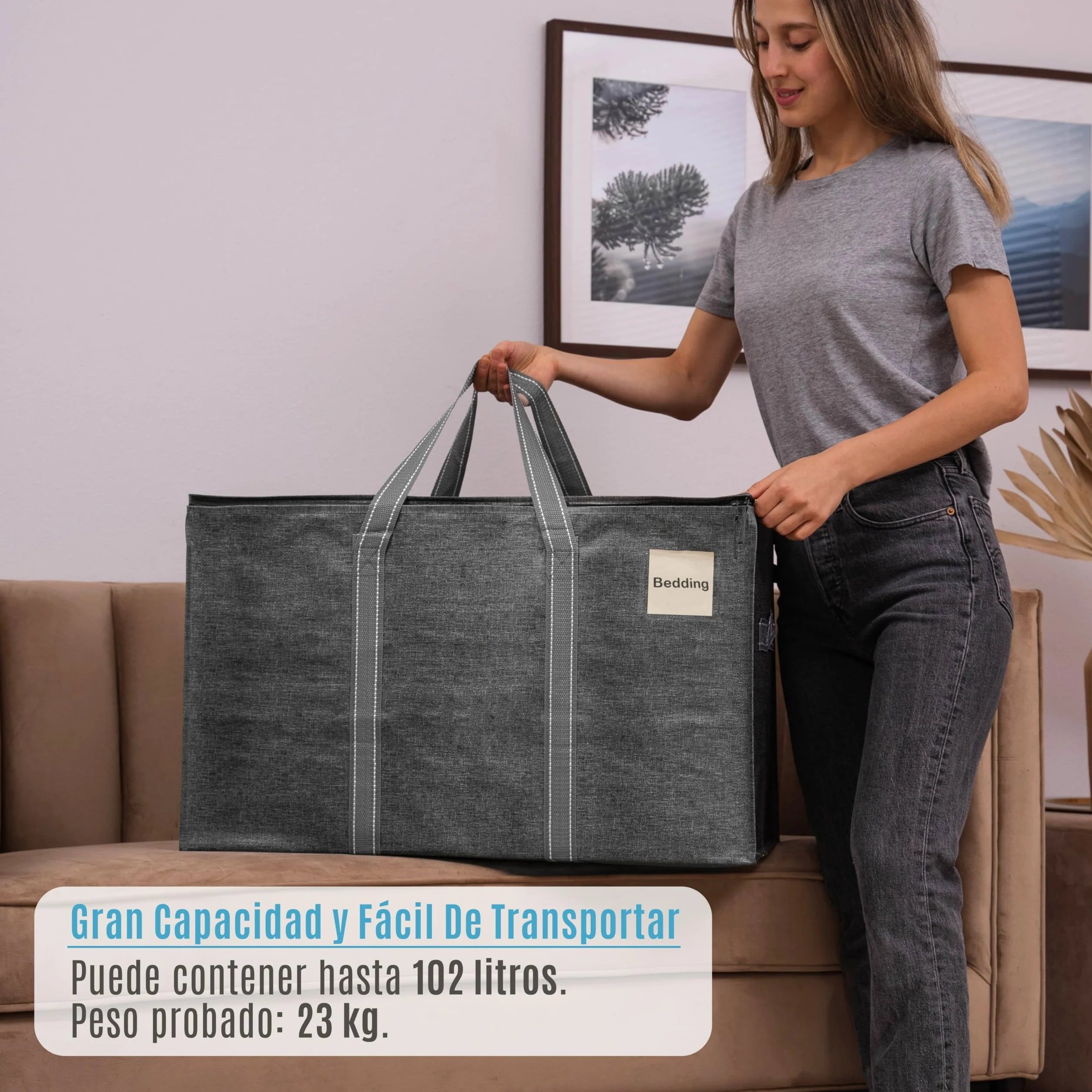 VENO Pack de 4 Bolsas de Almacenamiento para la Mudanza Extra Grande con Cremallera, Alternativa a las Cajas para Mudanzas, Bolsa de Viaje Plegable con Bolsillo para Etiqueta (Gris, Pack de 4)