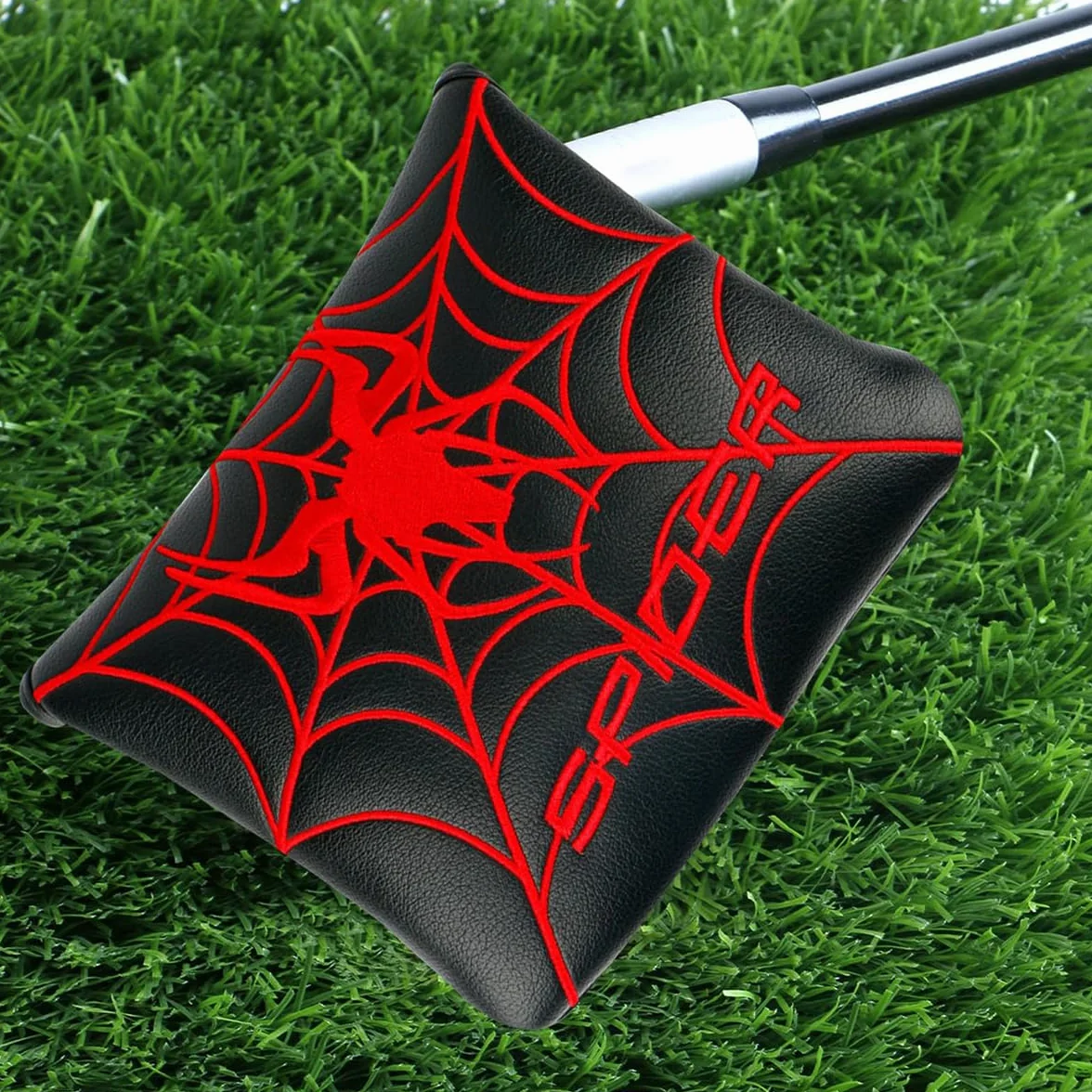 Funda para cabeza de palo de golf, bordado de araña negra y roja, magnética, poliuretano, 12 x 13 cm