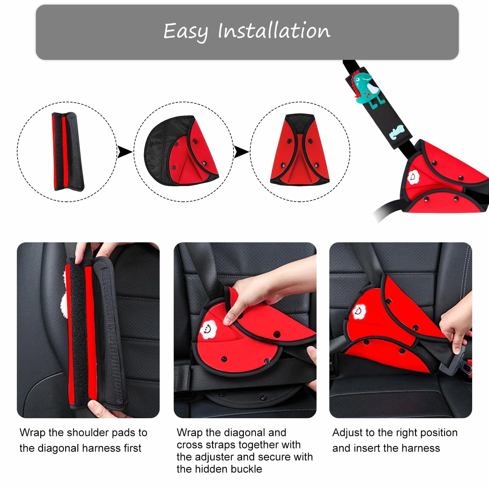 Protector para Cinturón de Seguridad, Almohadillas para Cinturones de Seguridad para Niños, Almohadillas Protectores de Hombro para Automóviles,Desmontable,Ajustable,para Niños y Niñas