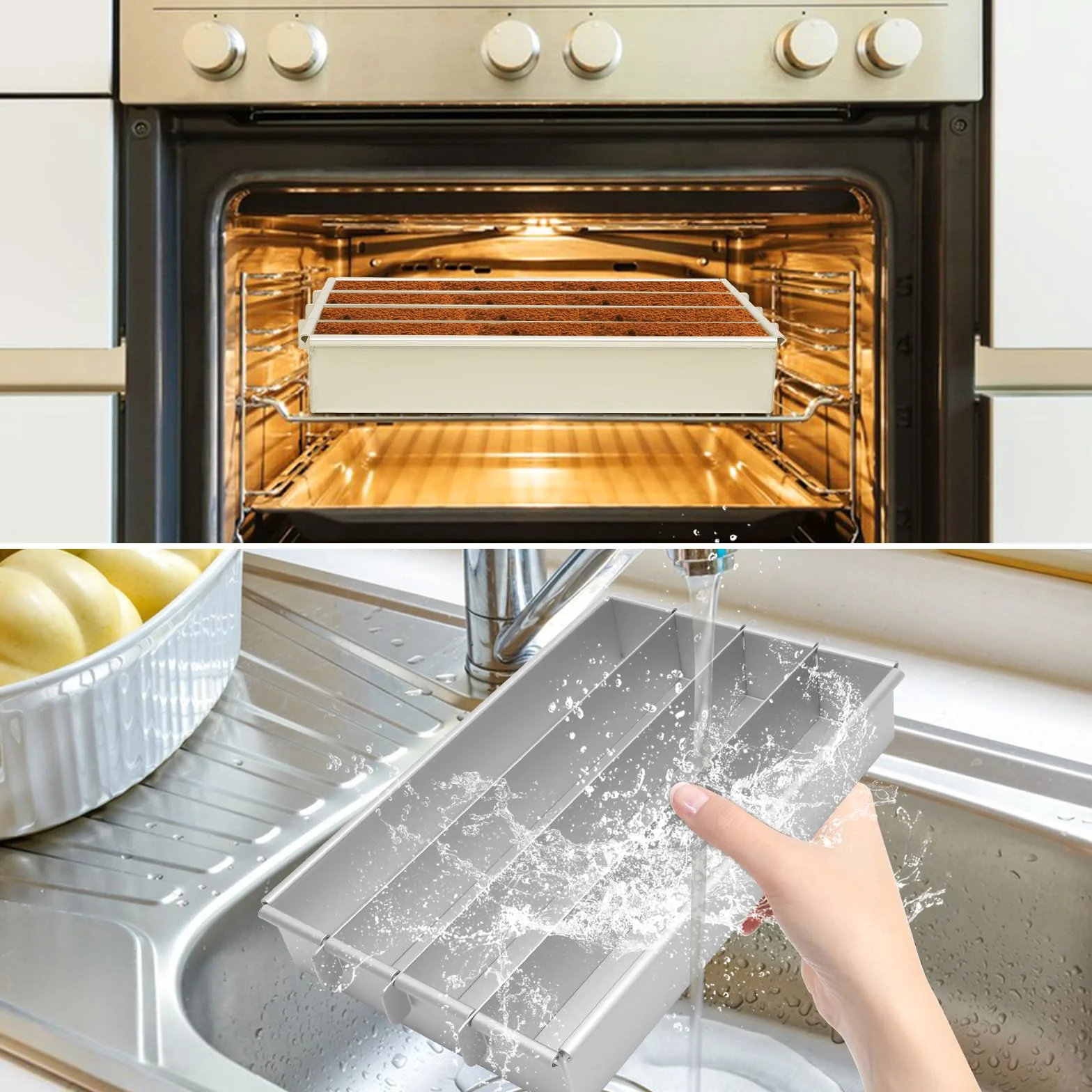 Gohytal Molde para hornear rectangular, ajustable, rectangular, de aleación de aluminio, con 4 compartimentos, molde rectangular para tartas, tostadas, panes, hornear, tartas en capas, tiramisú