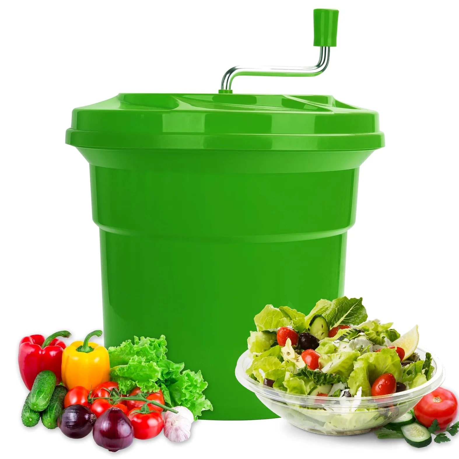 Centrifugador de ensalada grande comercial de 12 L/24 L, secador de lechuga con cesta colador para escurridor de frutas y verduras, herramienta de cocina resistente
