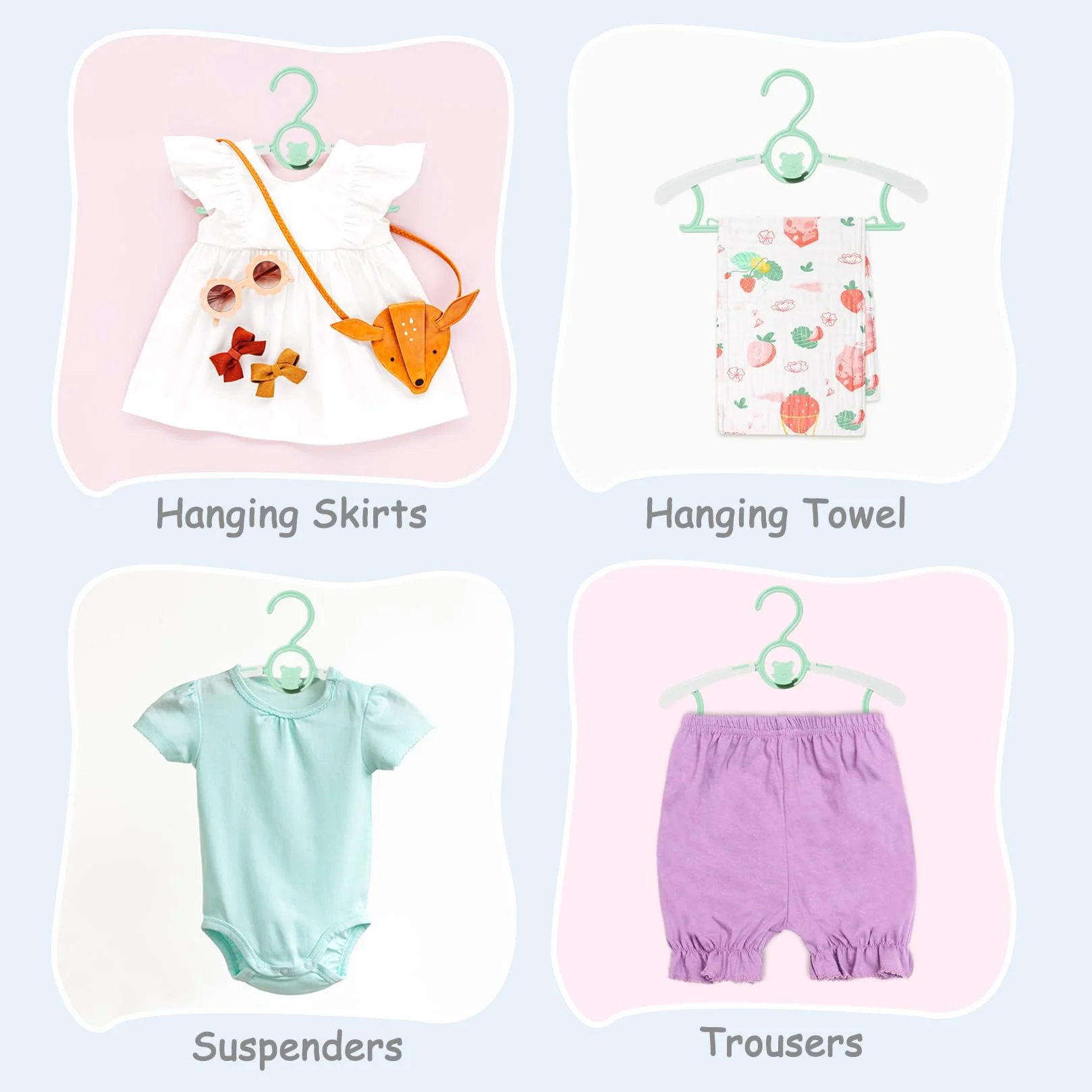 Perchas Ropa Bebe Extensibles Plástico con Ganchos Apilables Forma de Oso para Niños