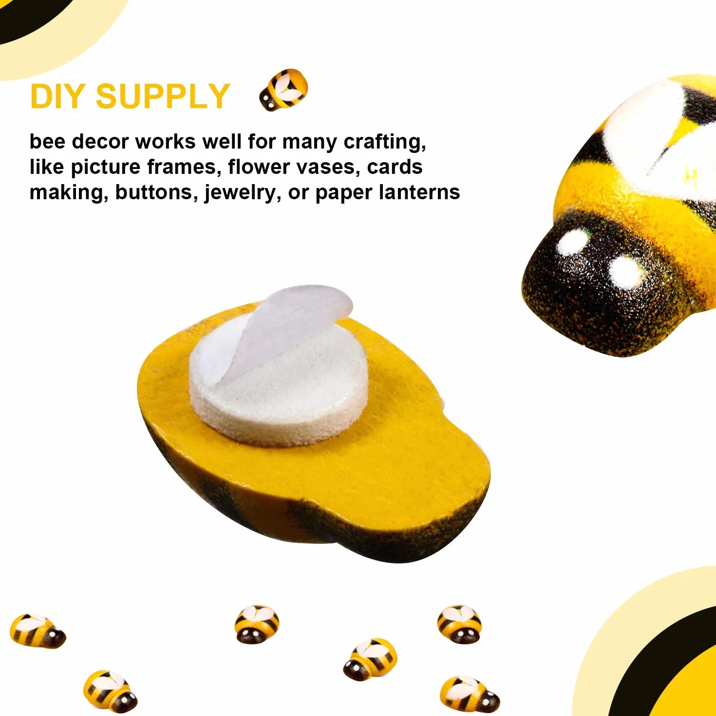 300 Paquetes Adornos Madera de Abeja Abeja Pintada Pequeña Abejorros de Madera Autoadhesivos de Espalda Plana para Decoración de Scrapbooking de Arte de DIY