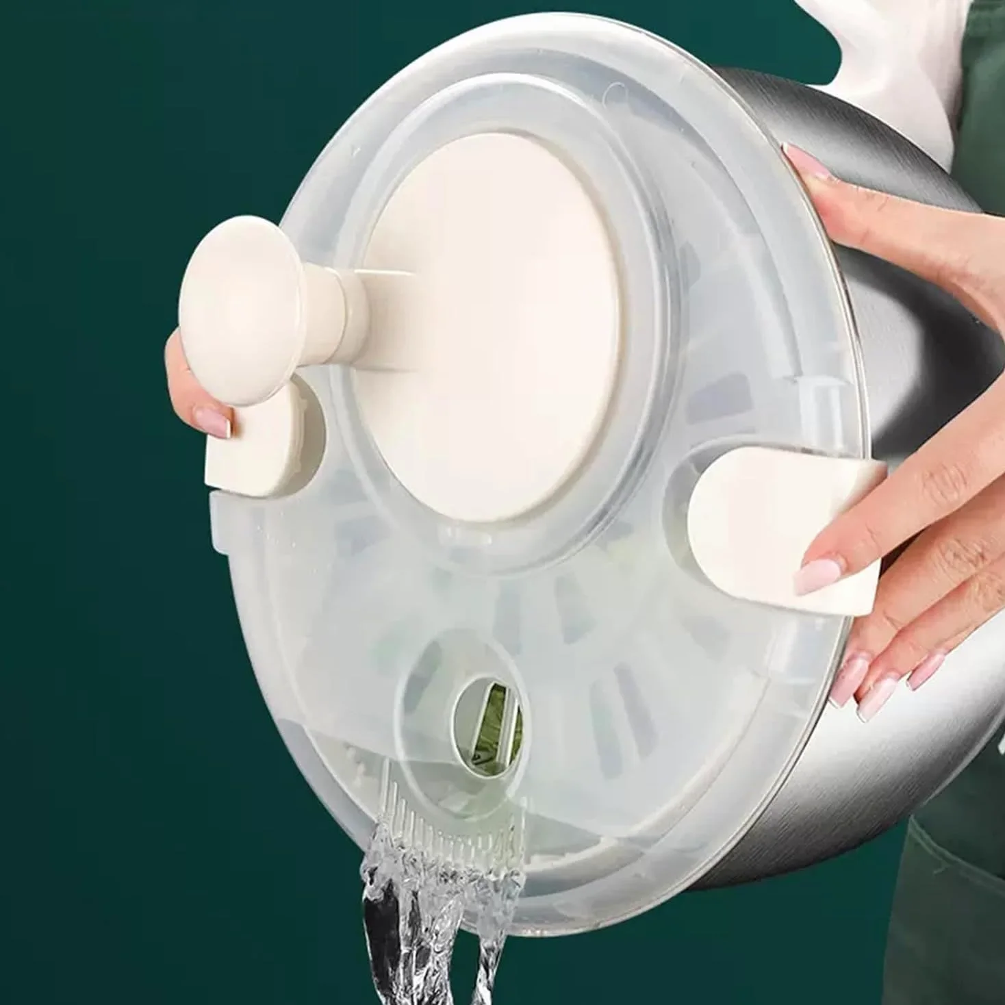 Lavadora de verduras de acero inoxidable y centrifugador de ensalada con base antideslizante y giro manual para cocinas domésticas y comerciales