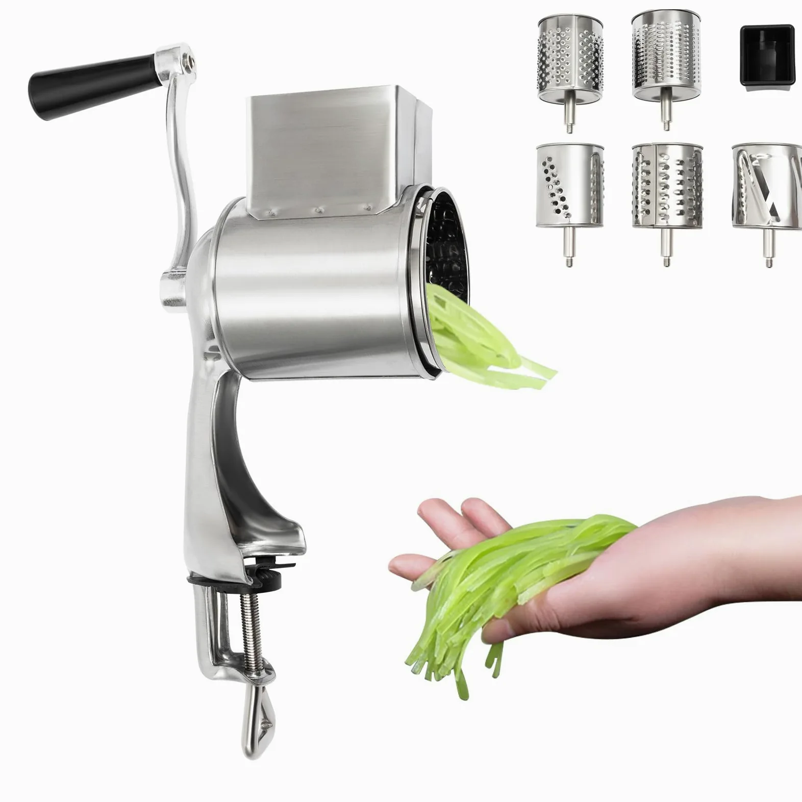 Rallador manual de patatas, rallador de verduras, multifunción, rallador de verduras, rallador manual de verduras, rallador de patatas, rallador de queso con 5 cuchillas diferentes para triturar