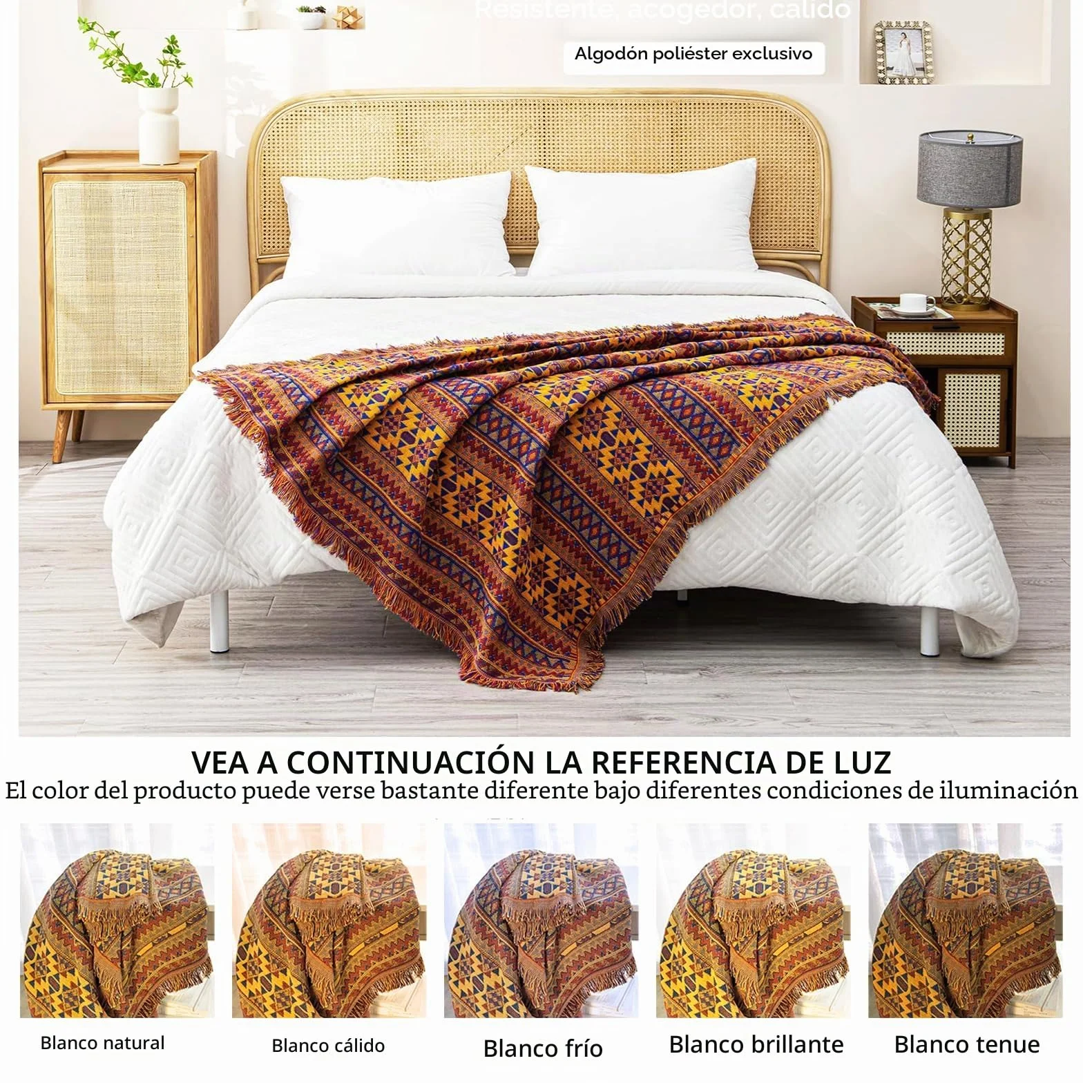 VANJOROY Manta bohemia grande para sofá de 2 y 3 plazas, manta extragrande para sofás, 100% algodón tejido a mano, manta de lujo para sillón, sofá y cama (230 x 250 cm)