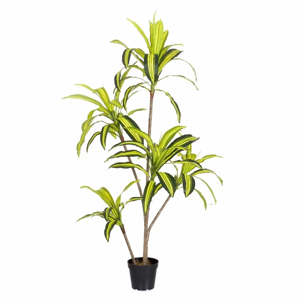 LOLAhome Planta Artificial Dracena para Interior y Exterior, 150 cm | Protección UV Solar, contrapeso de Cemento. Realista y elegante. Para interior, balcón, terraza. Plantas exterior