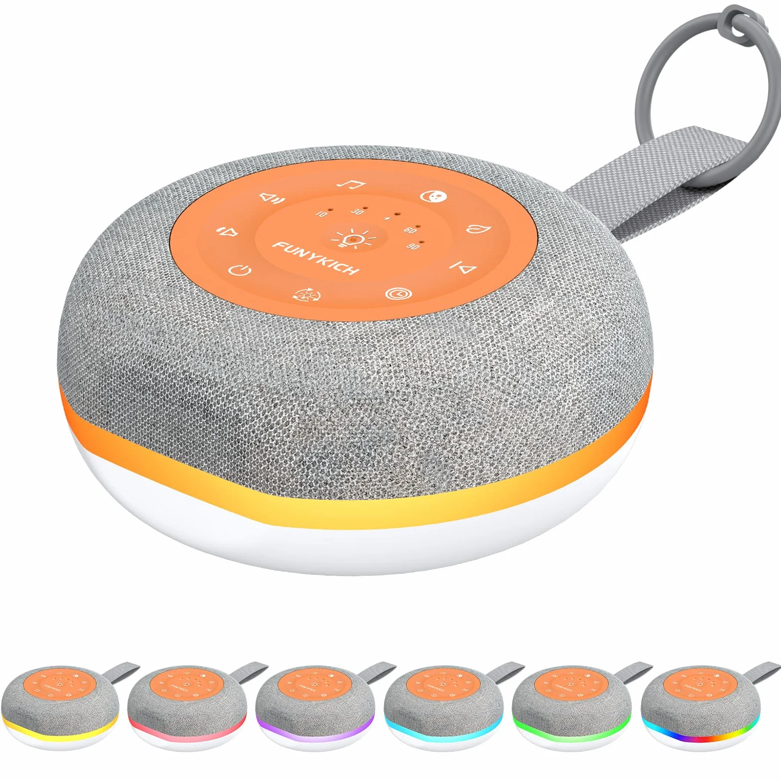 FUNYKICH Máquina de Ruido Blanco para Bebés Portátil 30 Sonidos Música Relajante para Dormir Altavoz Inalámbrico 7 Colores Luz Nocturna Temporizador