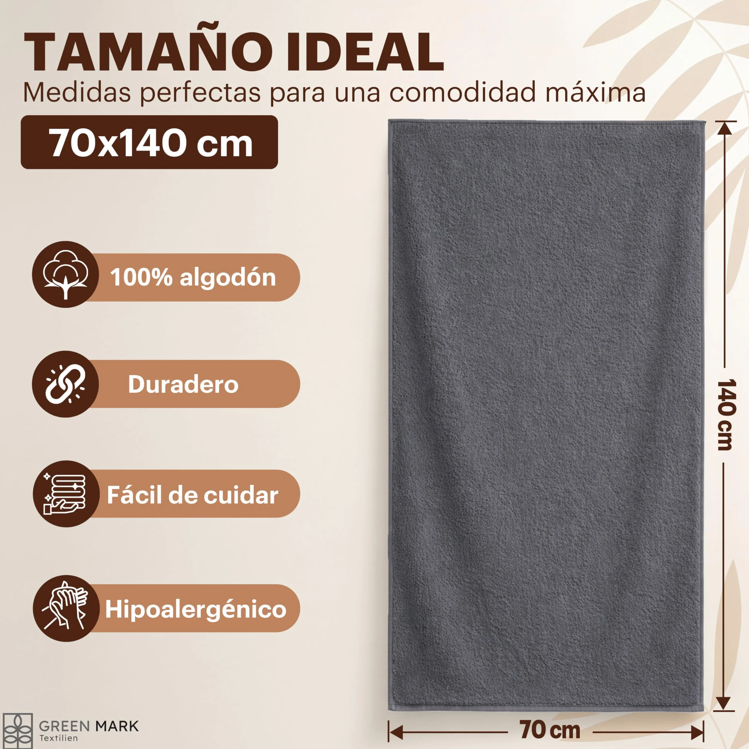 NatureMark Juego de 4 Toallas de Ducha – Toallas Suaves y absorbentes de 100% algodón, adecuadas para el Uso Diario – Gris Antracita, 70x140 cm