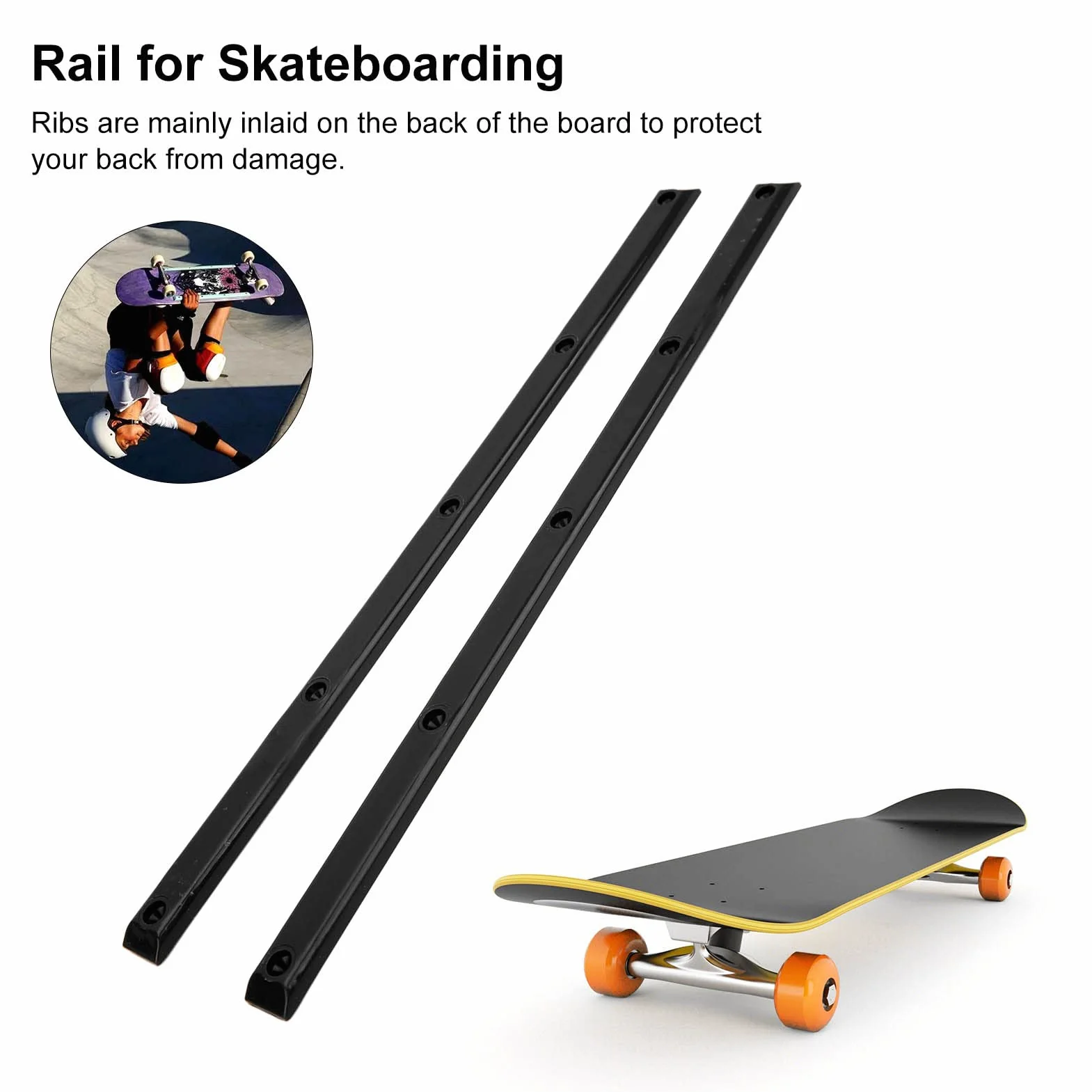 Dilwe Rieles para Huesos de Costilla, Protección para Longboard Pom, 35,7 Pulgadas