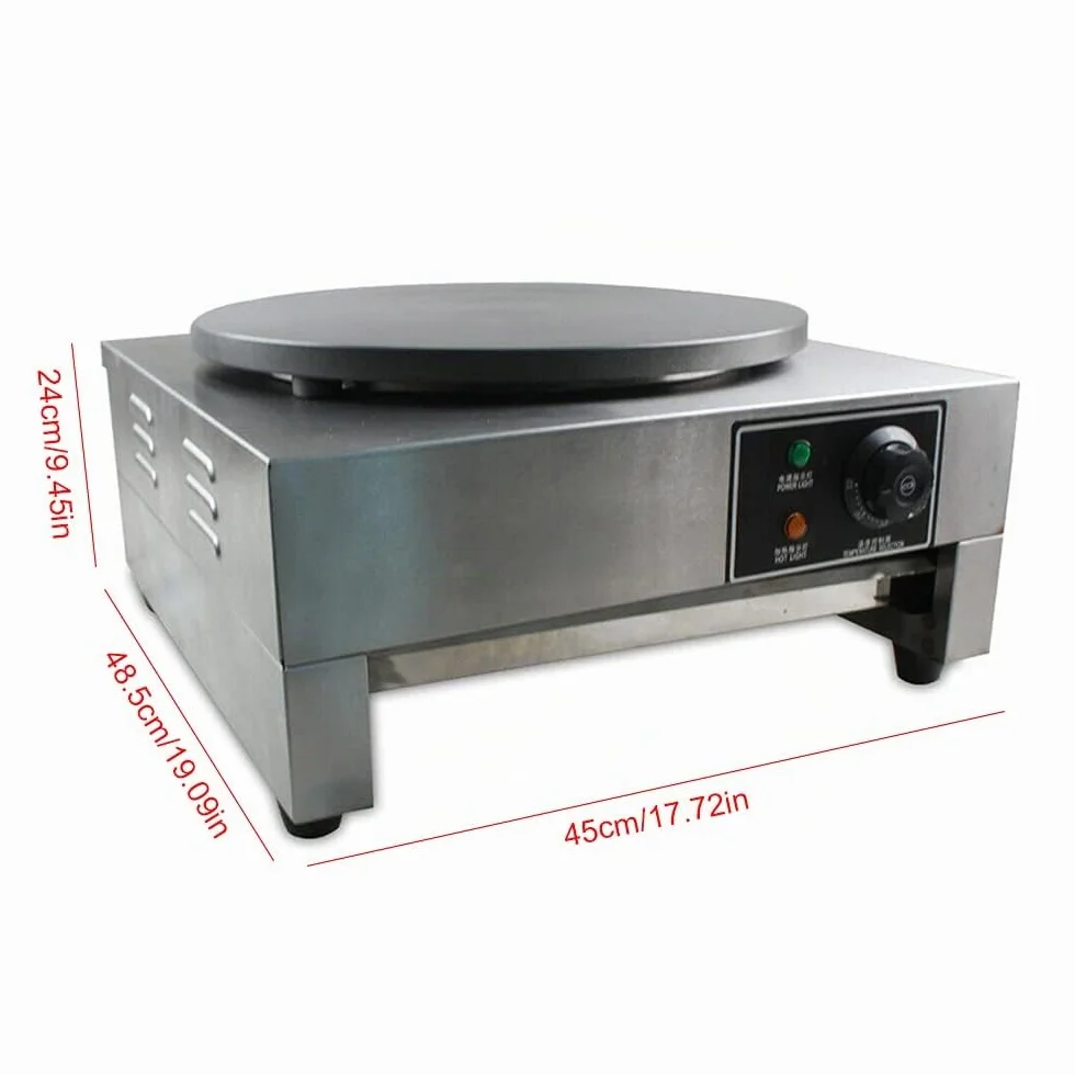 Futchoy - Crepa profesional con cuchara de madera 3000 W, crepera antiadherente, temperatura ajustable 50-300 ℃, para crepes, φ400 mm, moderno, profesional, acero inoxidable