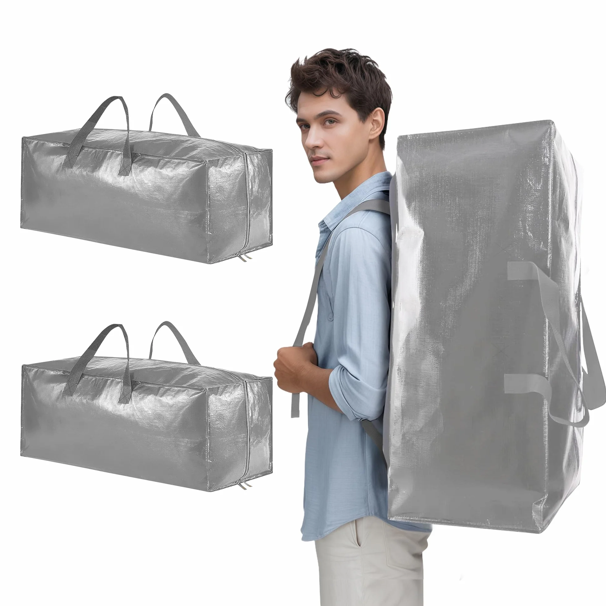 Bolsas de almacenamiento Foyer Nuage con cremalleras, bolsas grandes, fuertes y duraderas con asa y correas tipo mochila para mudanzas, bolsas de lavandería, almacenamiento de ropa (gris, 71x33x31cm