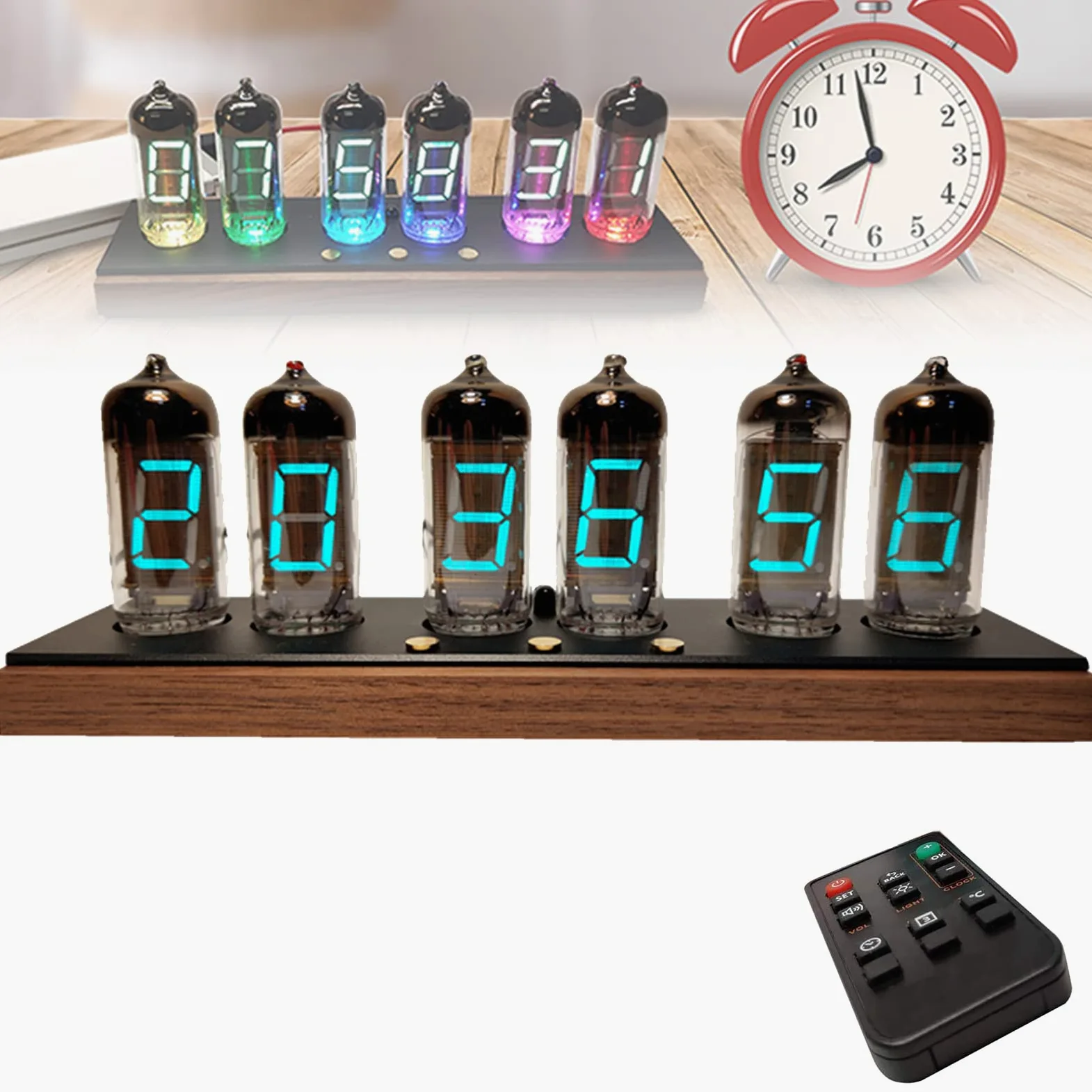 Regalos Personalizados, Reloj Bluetooth para Dormitorio, Reloj de Escritorio Digital Luminoso Retro, Ajuste de Alarma, Control Remoto Bluetooth/infrarrojo, Brillo de Colo