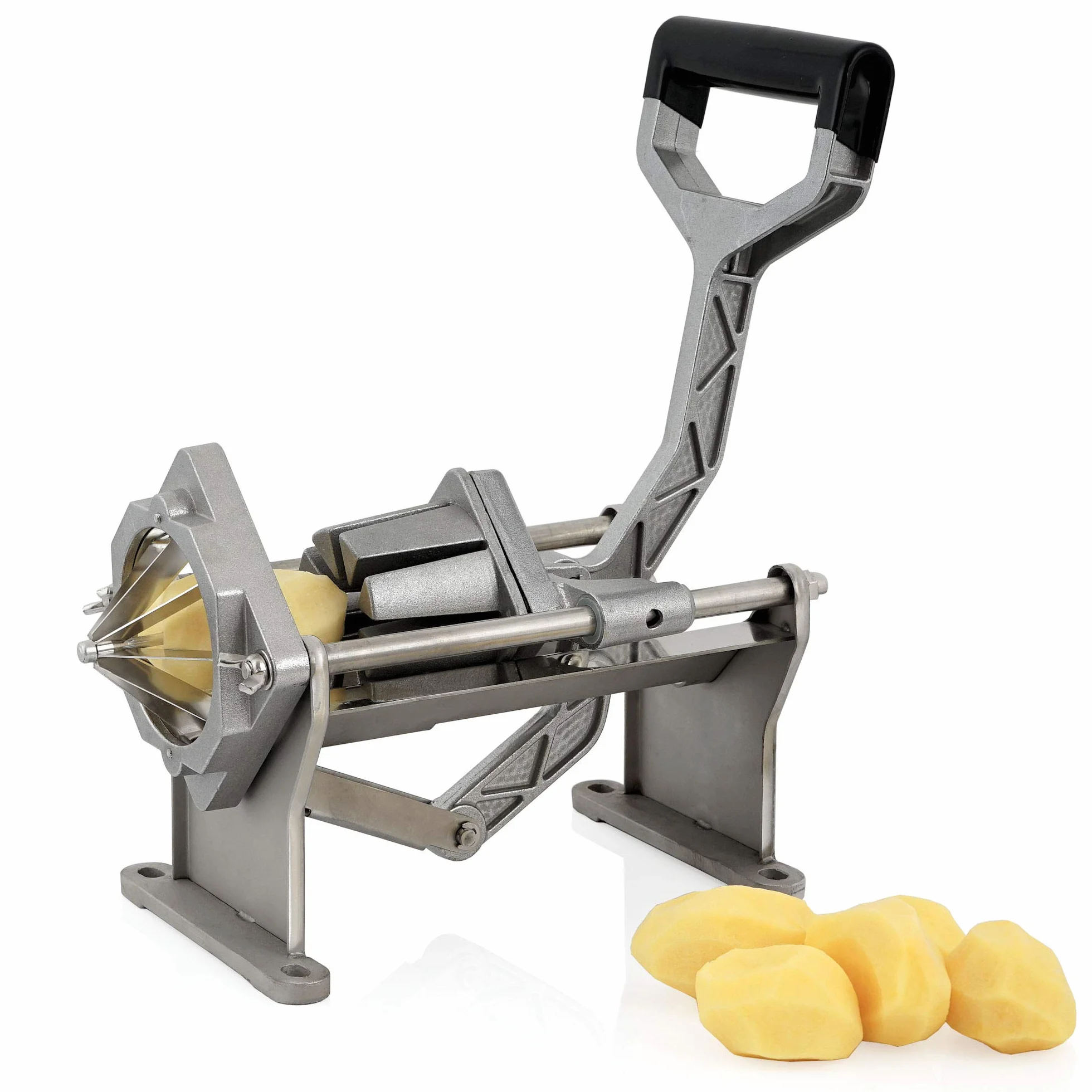 Mahlzeit Cortador de Patatas con 4 Moldes de Cuchillas de Acero Inoxidable | 45 x 17 x 29,5 cm | Cortador de Patatas Fritas en Tiras, Cuñas | para Verduras y Frutas