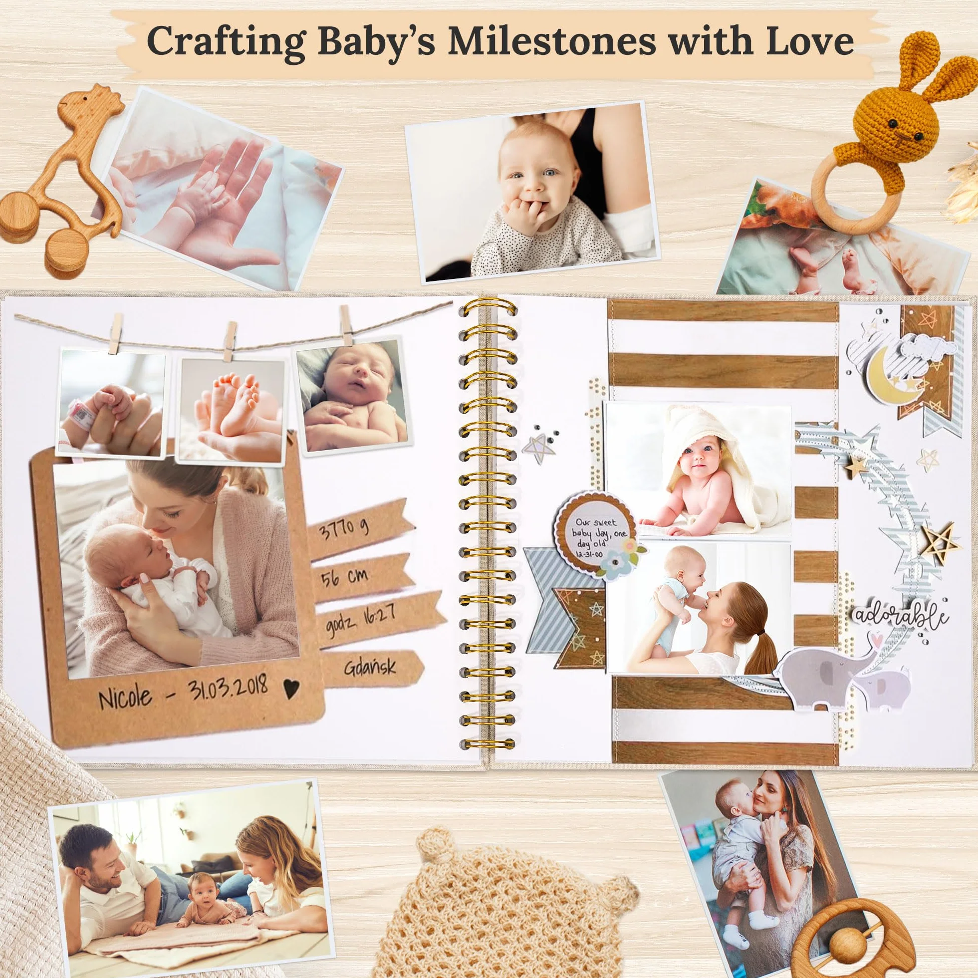 Álbum de fotos para álbum de recortes, cubierta de lino, 12 x 12 pulgadas, tapa dura, páginas blancas, libro de recuerdos, para viajes, bodas, libro de invitados, Navidad, baby shower (40
