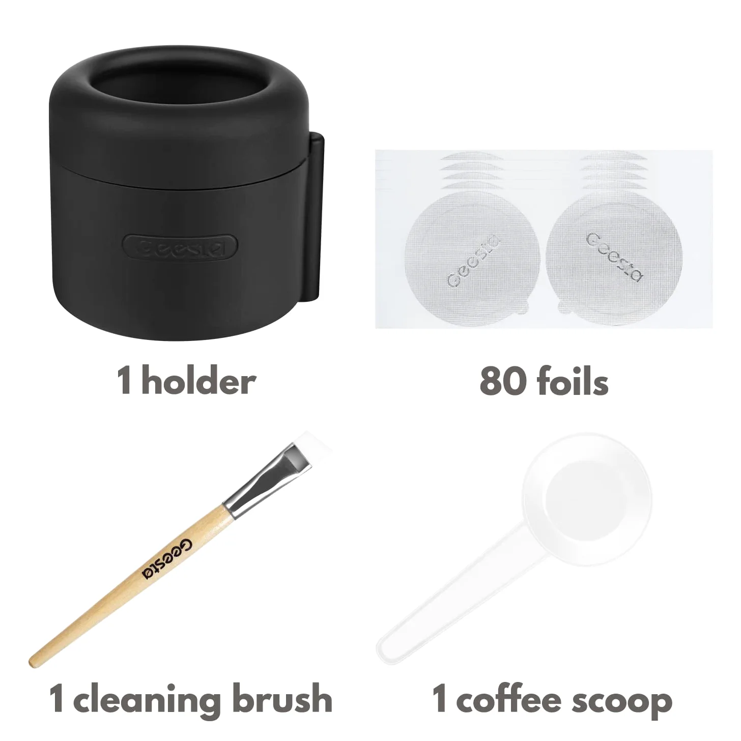 Kit de recambio de cápsulas de café de fácil sellado para Nespresso Vertuoline con un cepillo, cuchara, soporte de cápsulas reutilizable y 80 sellos de aluminio de alta calidad