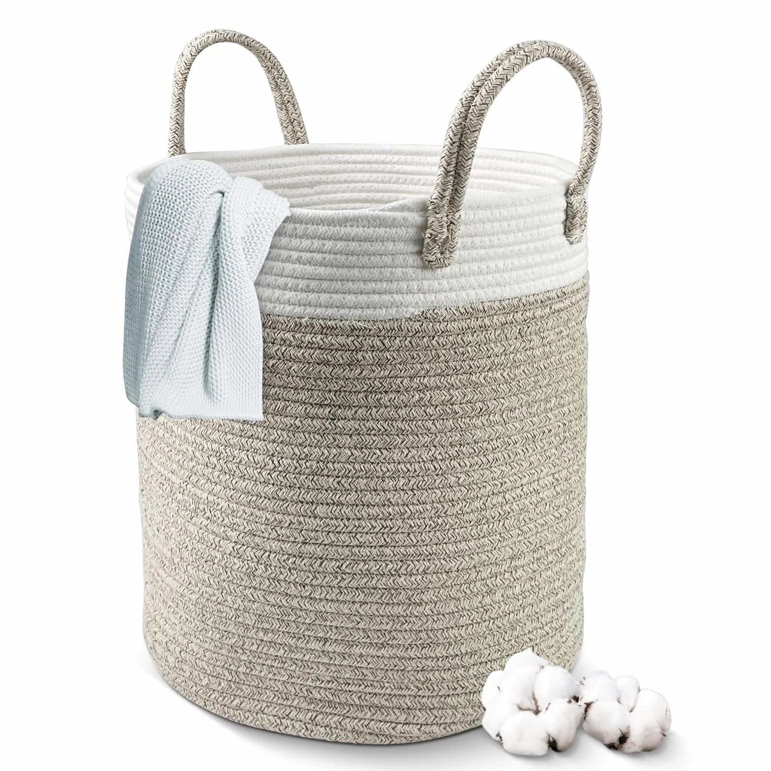 Tekenewbse Cesto Ropa Sucia, 38L Cesta Plegable Colada Asa, 35 × 40 cm Trenzado Algodón Almacenaje, Cestas Grandes Decorativas Tejida Mano para Lavadero Habitación Infantil Salon Baño, Laundry Basket