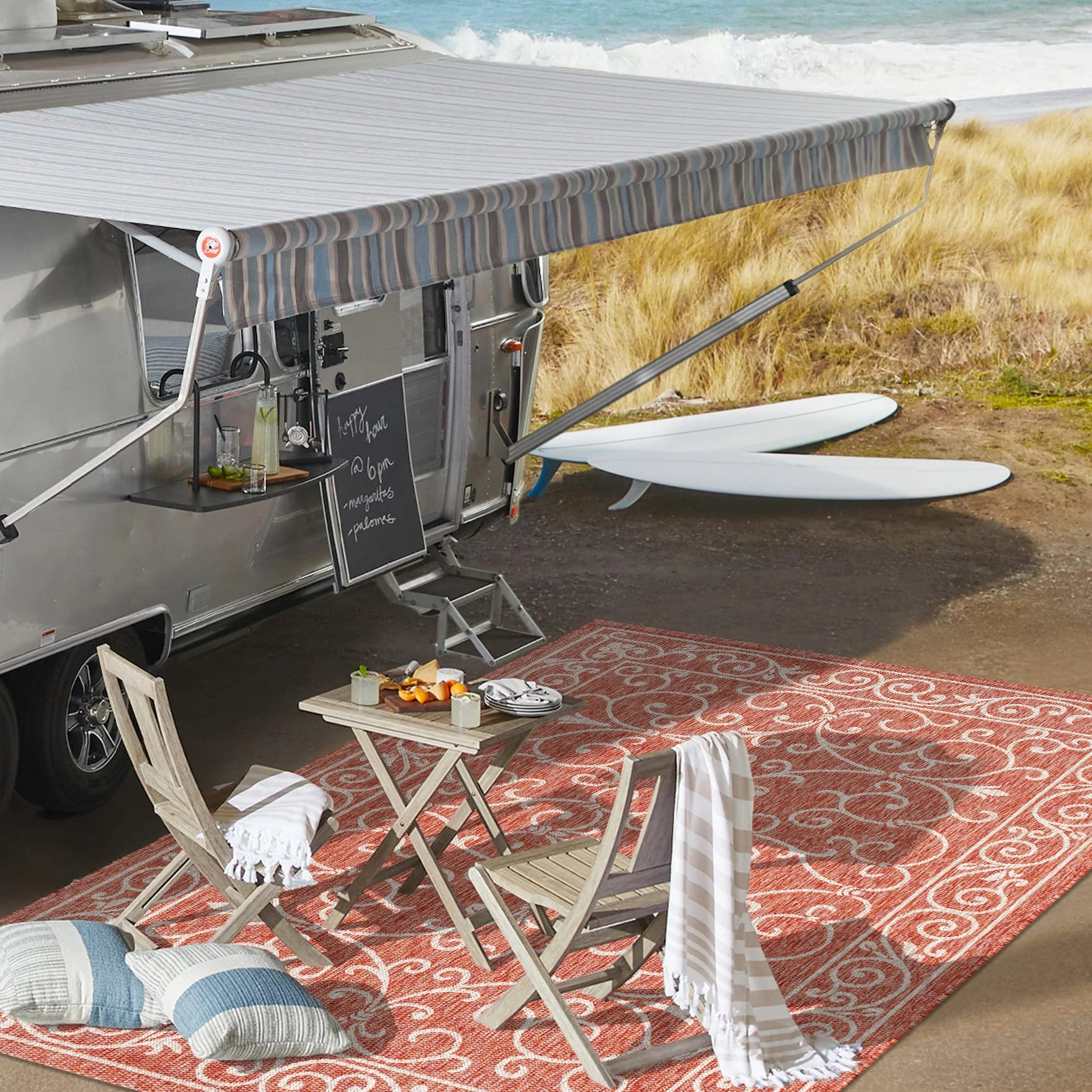 JONATHAN Y SMB106B-8 Charleston Alfombra Exterior Interior Textura Tejido Filigrana Vintage, Fácil de Limpiar, Habitación, Cocina, 240 cm x 300 cm, Rojo/Beige