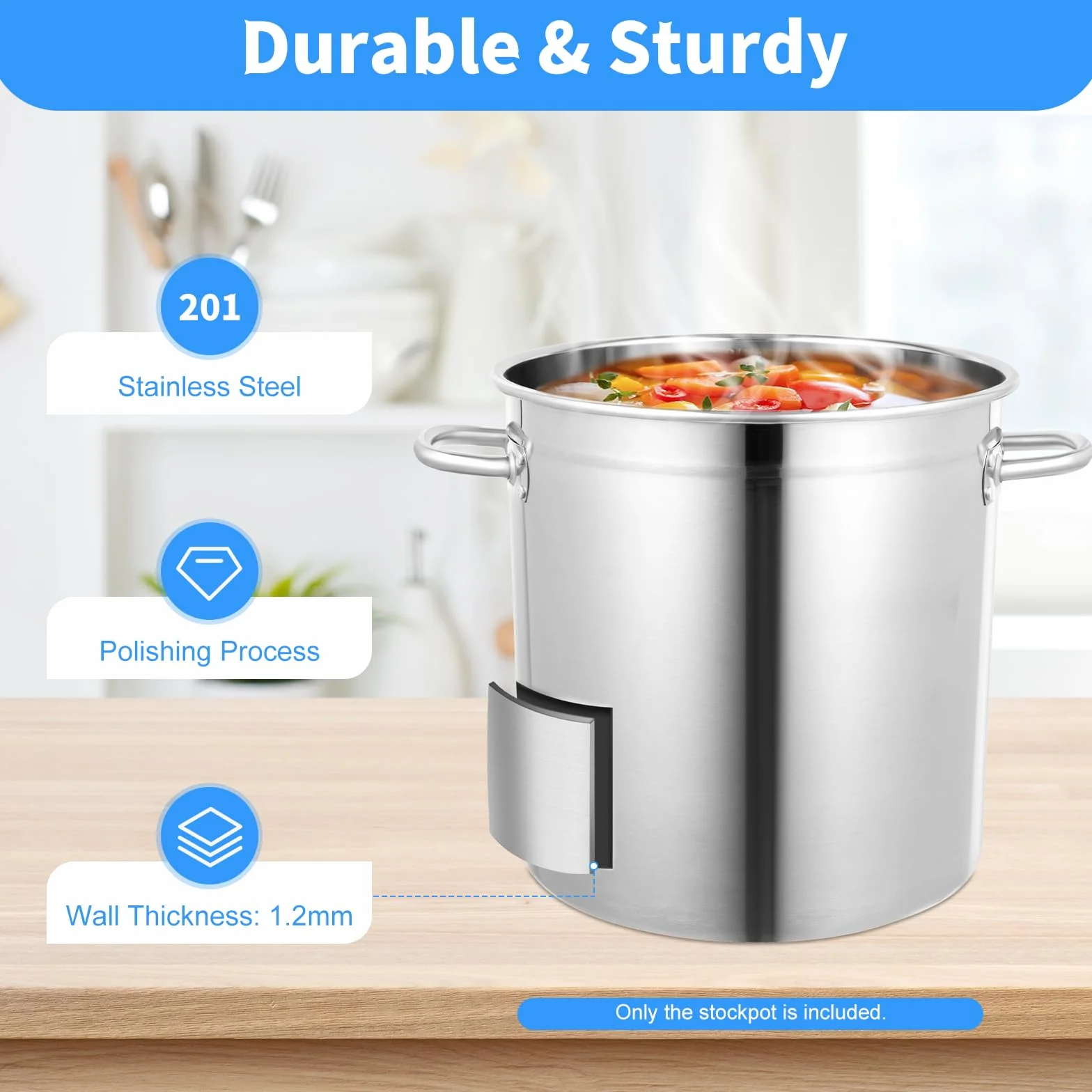 Olla grande de 35 litros, de acero inoxidable, con asas y tapa, apta para todos los tipos de cocina