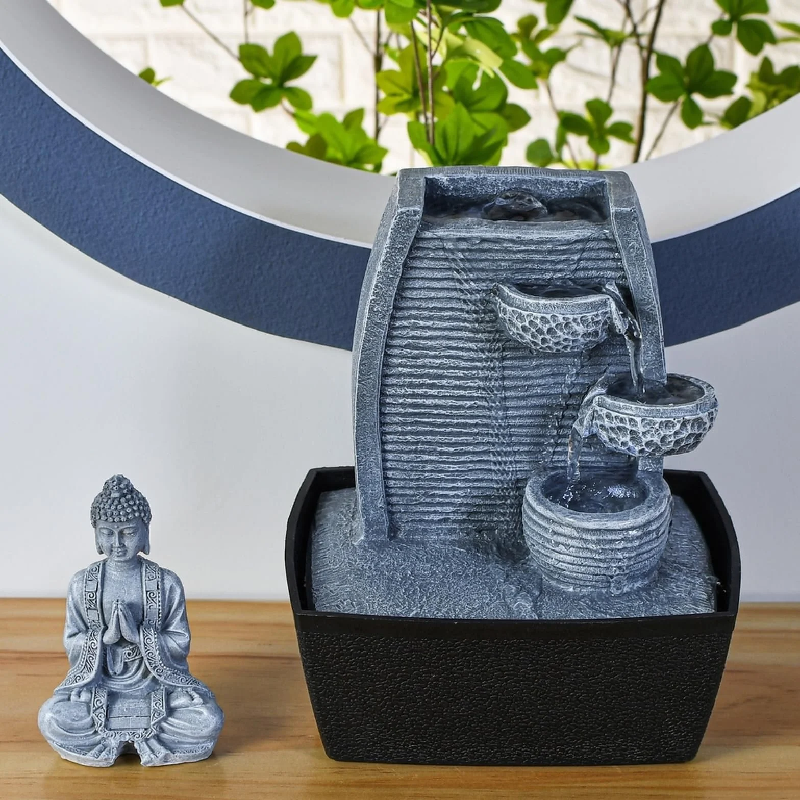 Zen Luz de la Pared Interior Fuente de Meditación de Buda de Piedra Gris/Negro de 20 x 15 x 24 cm