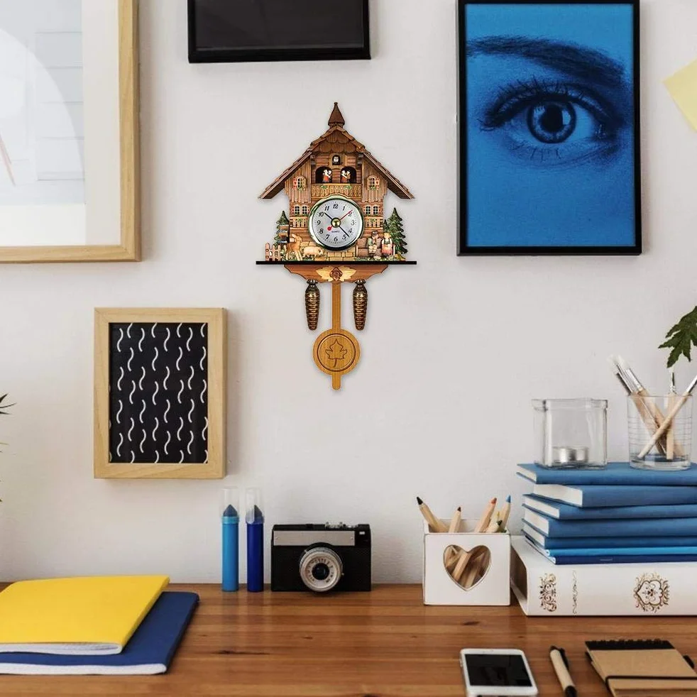 Reloj de Cuco Antiguo de Madera, Casa de Pájaros, Reloj de Pared, Decoración del Hogar, Reloj de Cuco Colgante, Péndulo con Campana Oscilante Automática, Decoración del Hogar
