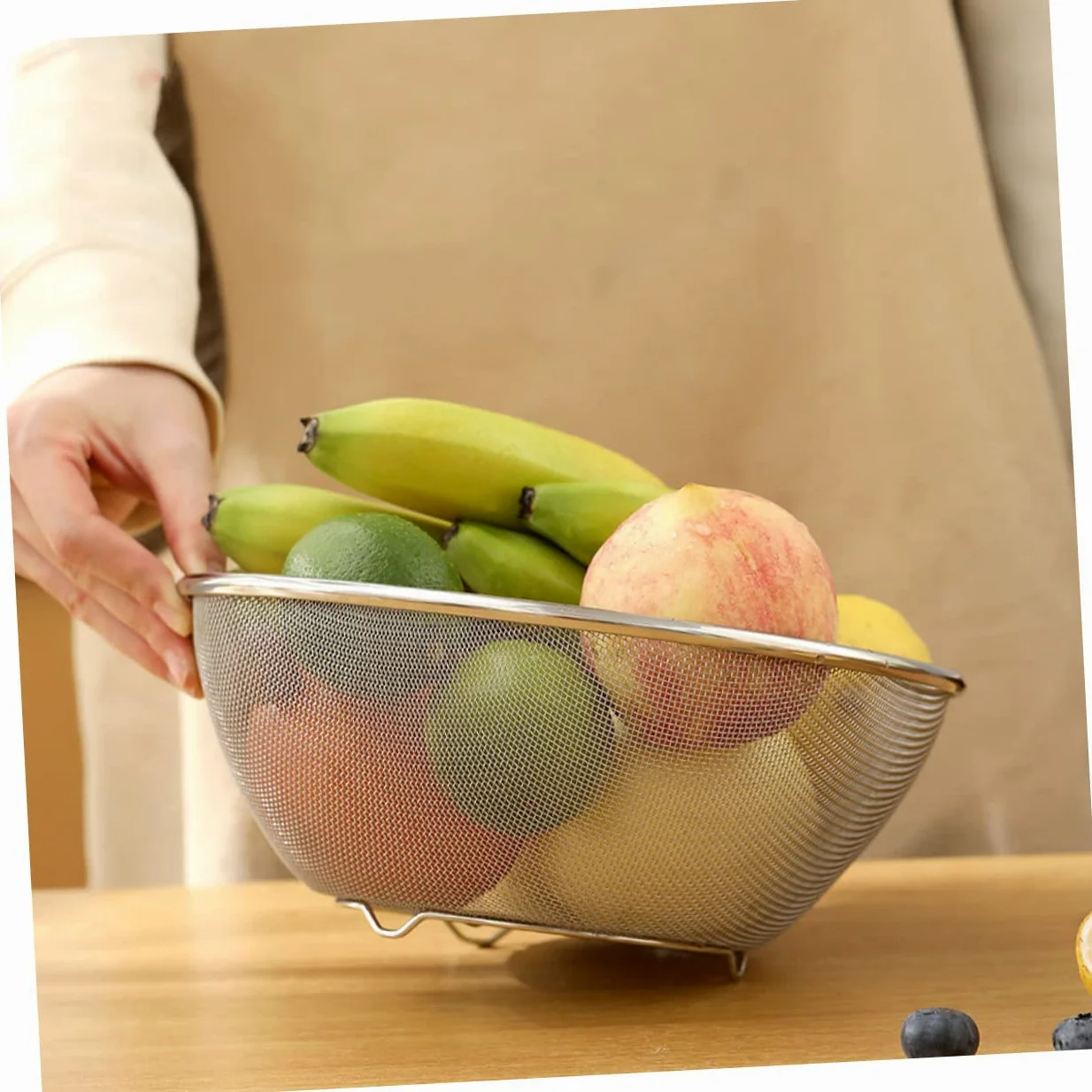 Genérico Colador De Arroz y Escurridor De Cocina 2 Piezas 22 Cm Acero Inoxidable Diseño Poroso Adecuado Para Lavar Compatible Microondas Fácil De Usar