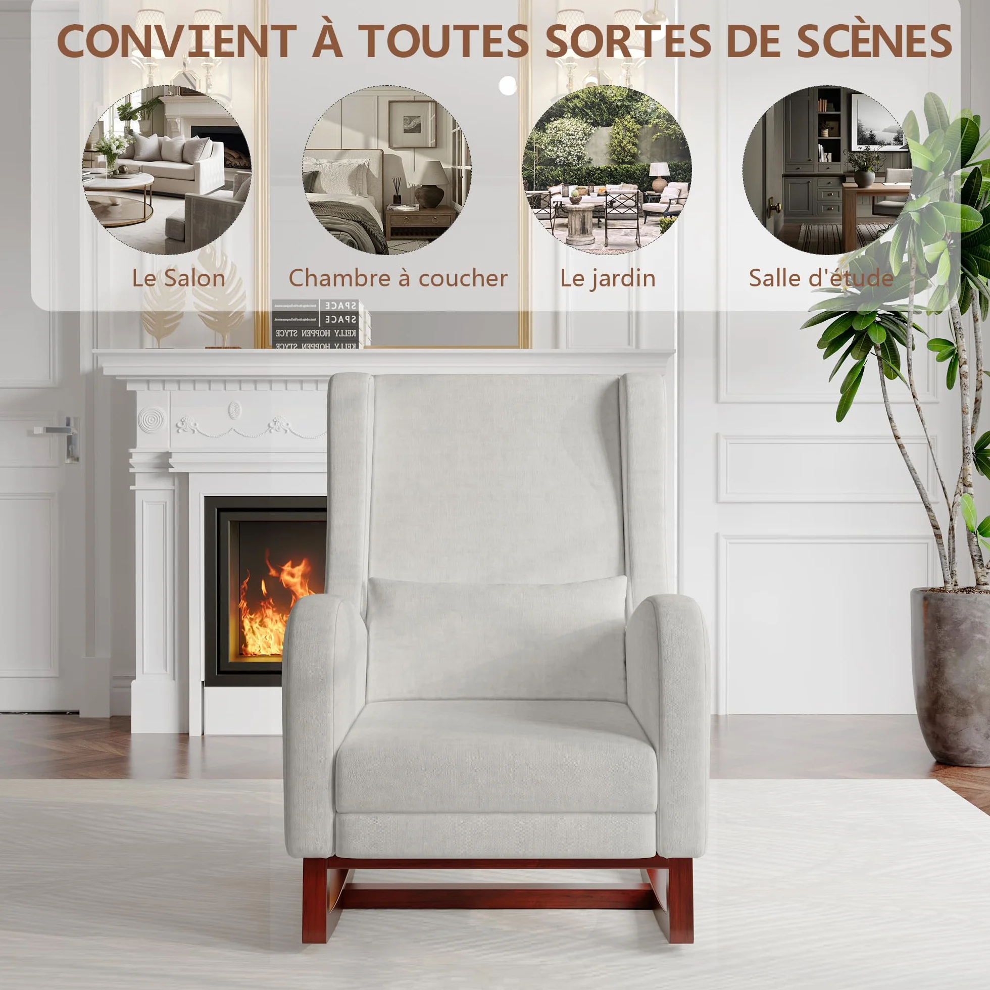 Sillón basculante con reposamuñecas retráctil, mecedora lactancia gris lino