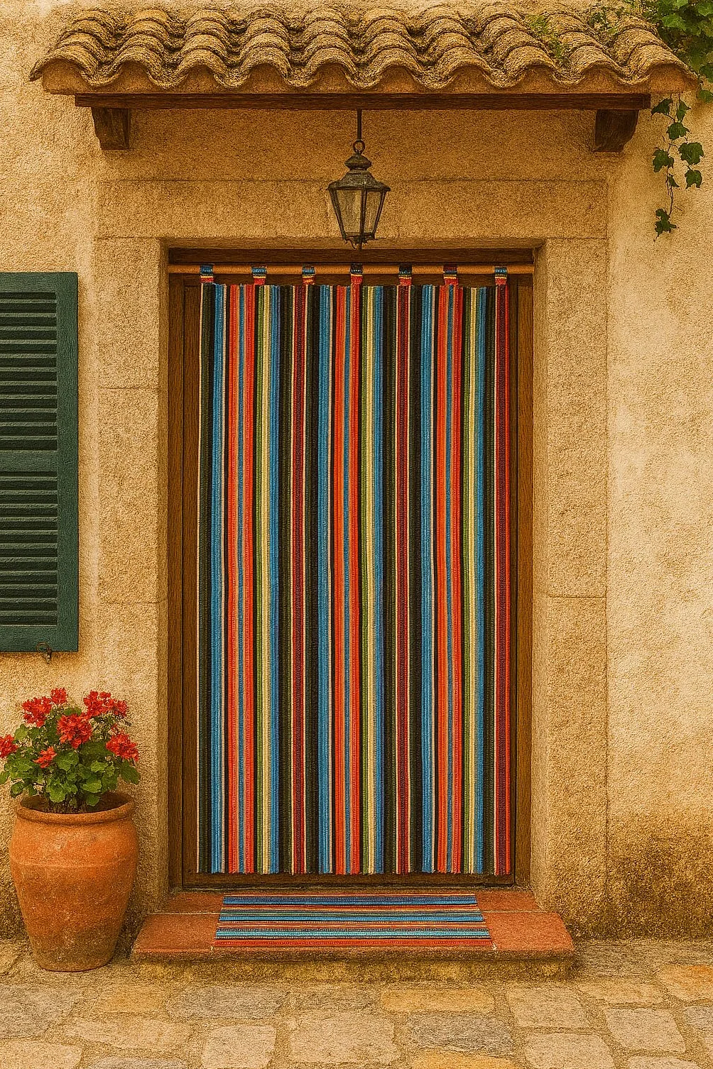 Milica Cortina Alpujarreña Jacquard Rústica 140x260 cm | Solo Cortina | Estilo Tradicional Español para Puerta y Ventana Exterior e Interior | Alta Resistencia y Fácil Instalación | Modelo Jarapa
