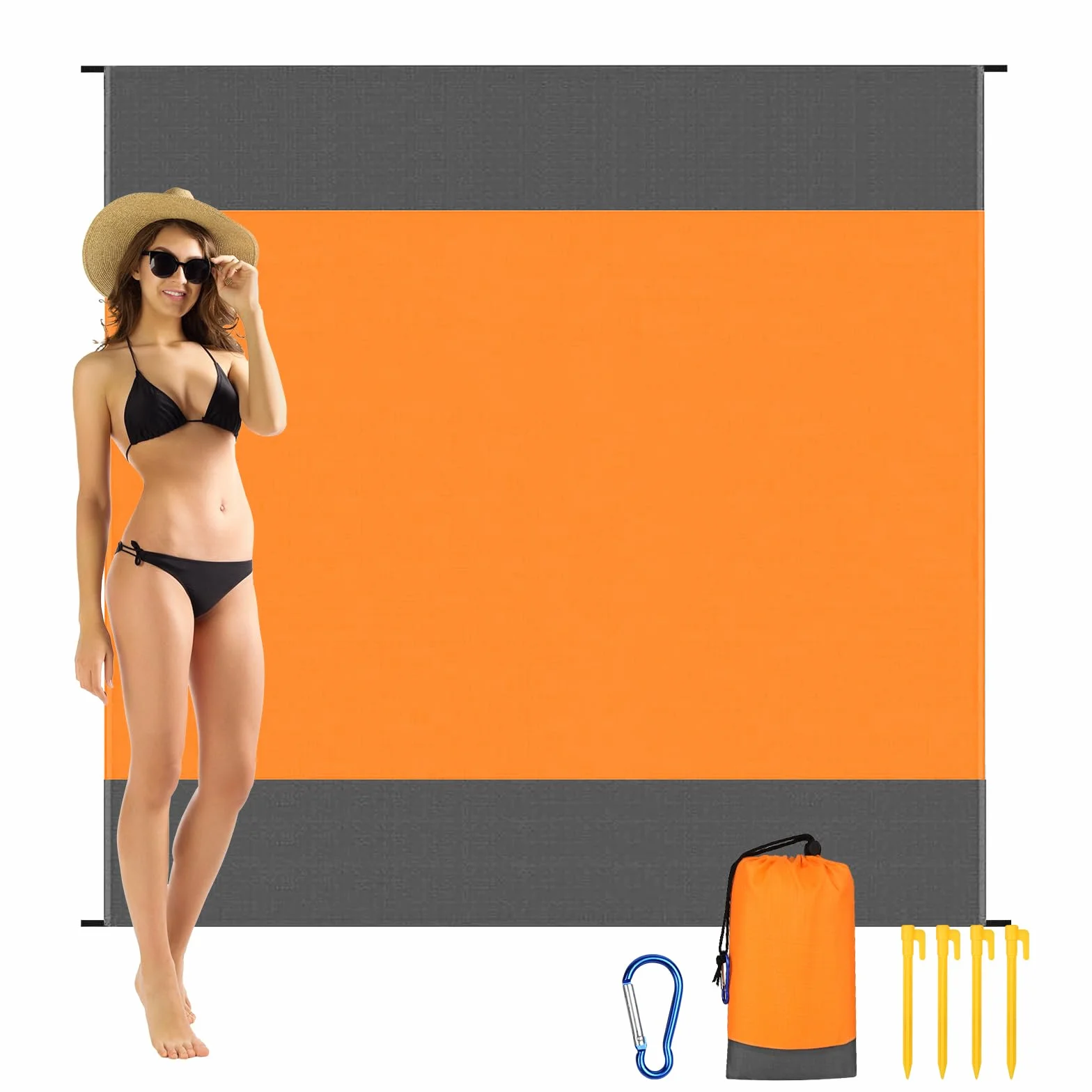 Alfombra de Playa Impermeable 200x210 cm con 4 Clavos Fijos, Manta de Picnic Grande a Prueba de Arena para Camping y Viajes