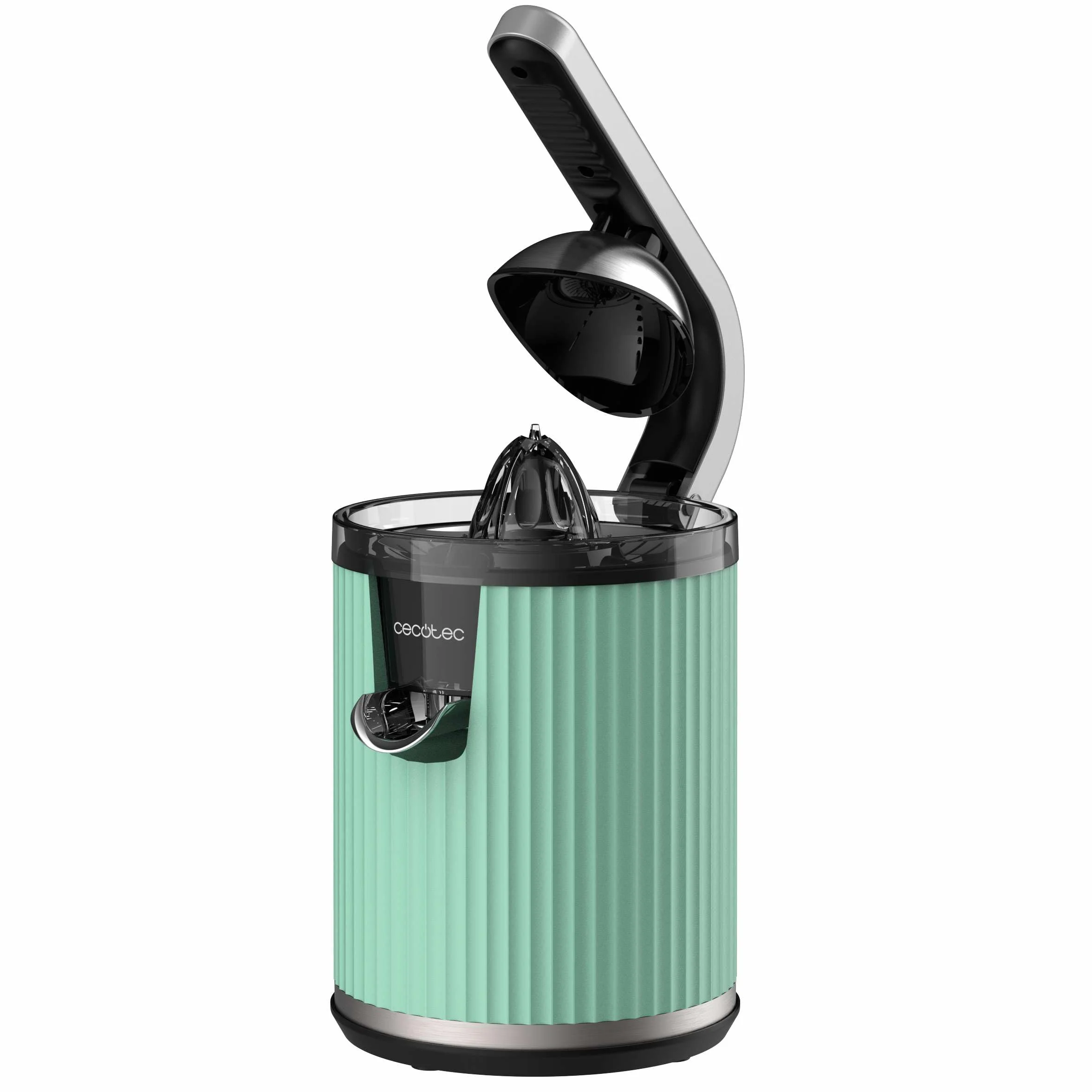 Cecotec Exprimidor Eléctrico de Brazo para Naranjas y Cítricos Xqueeze RetroJuice 600 Green. 600W, Estilo Retro, Filtro de Acero Inoxidable, Cono de Plástico, Palanca para Extraer Pulpa, Antigoteo