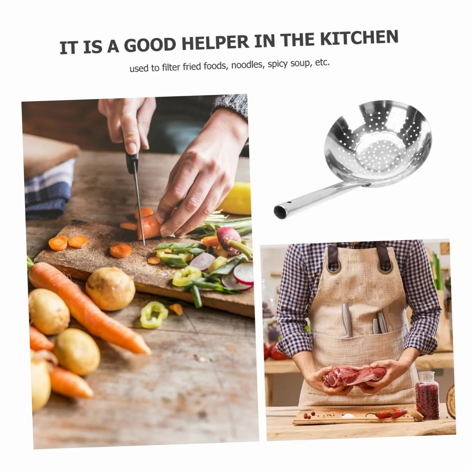 Colador de Acero Inoxidable para Cocina Herramienta Multifuncional Resistente al Calor para Escurrir Pasta Frituras y Verduras Utensilio Práctico para Uso Doméstico