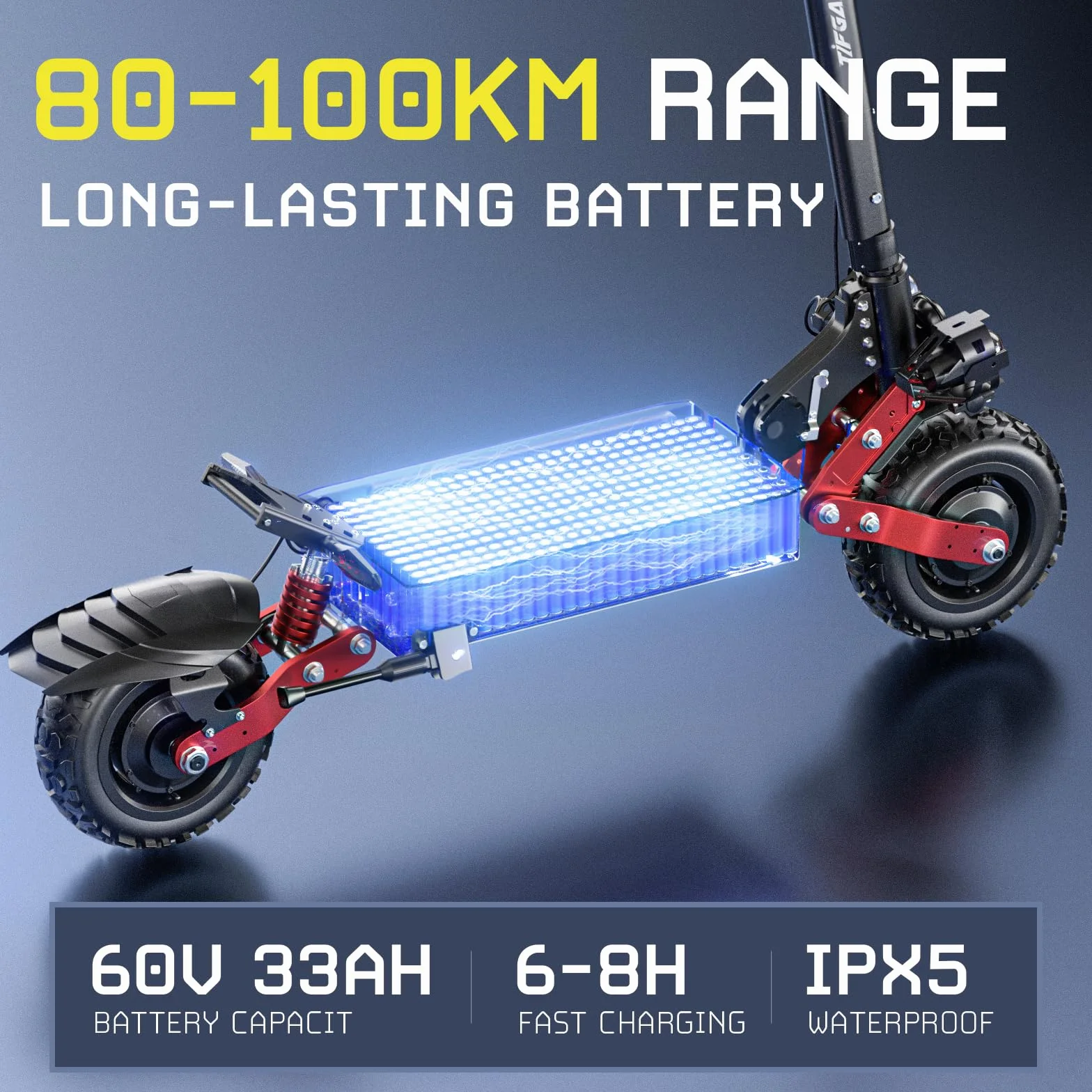 Patinete Eléctrico CL8 para Adultos, Neumáticos Todoterreno 11 Pulgadas, Motores Duales, Batería Litio 60V 33Ah, Suspensión Completa, Frenos Disco Plegable