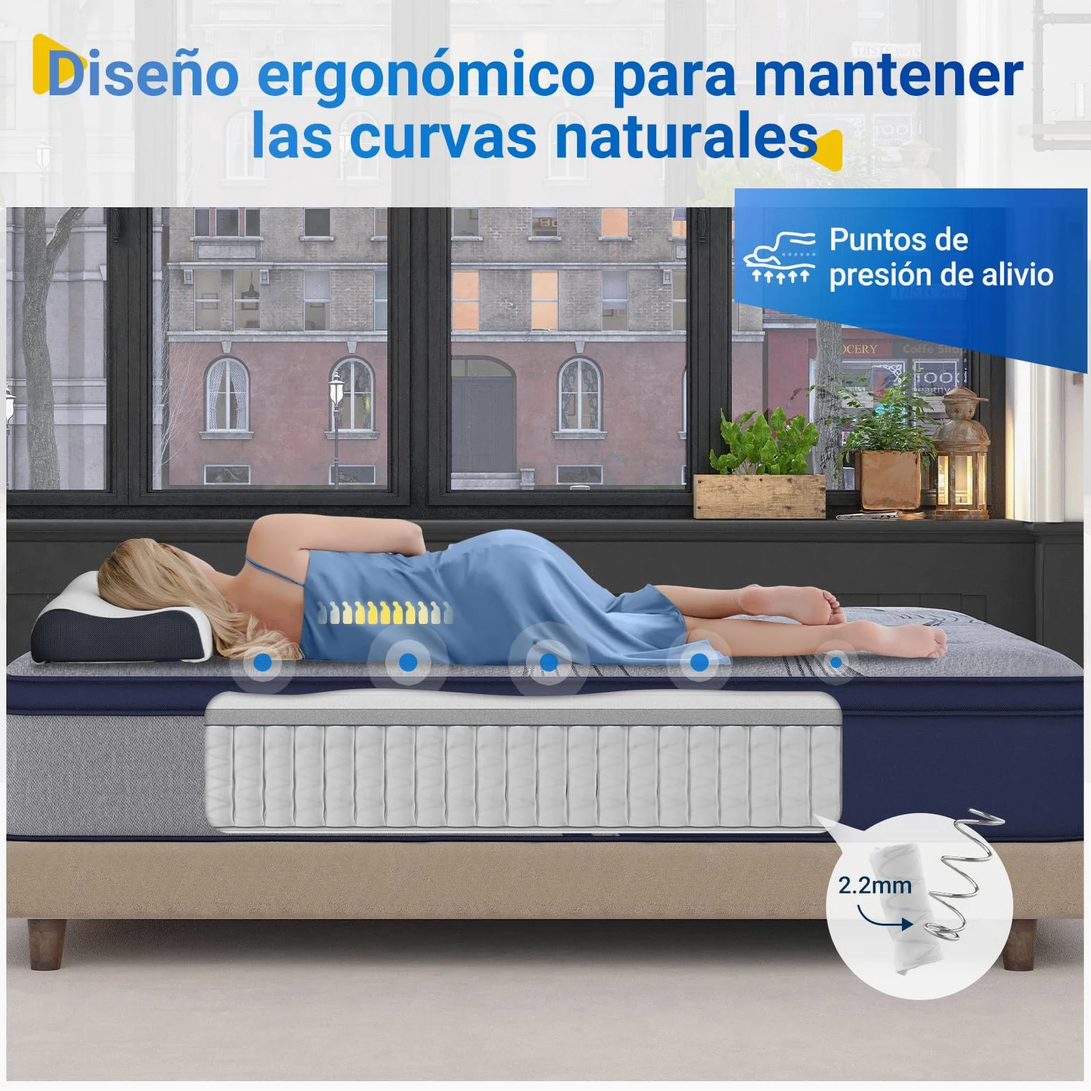 Avenco Colchón de Muelles Ensacados 180x200 cm, Espuma de Carbón de Bambú, Gris, Híbrido, Tejido Suave CertiPUR-US - Grosor 24 cm