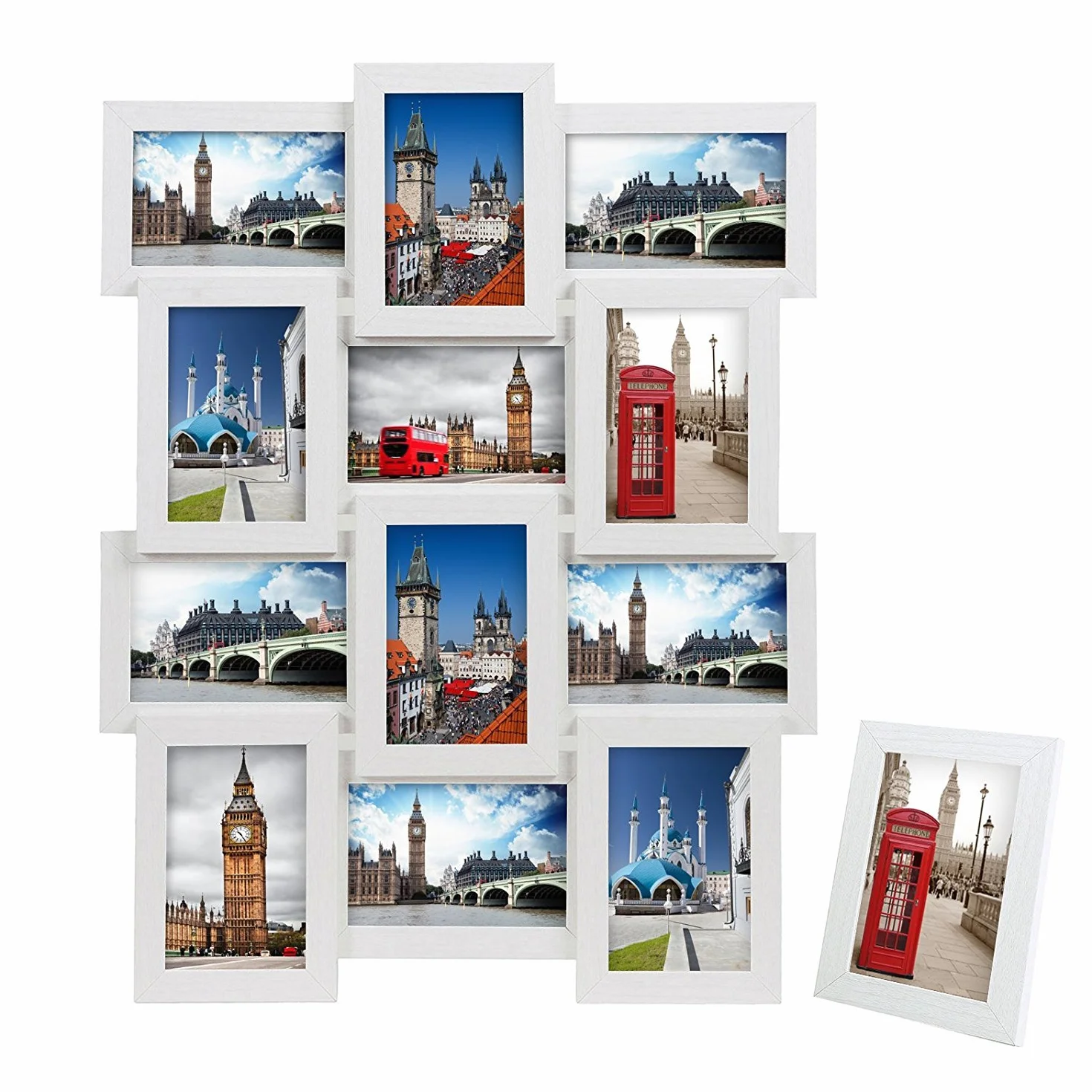 Songmics RPF112W Marco para 12 Fotos, Cada una de 10 x 15 cm, con un Marco Individual, Material de MDF, Color Blanco con Grano de Madera