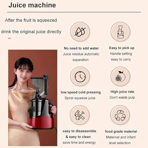 Licuadora de prensado en frío de 1000 ml con función de reversa, extractor masticador de baja velocidad de 50 RPM para frutas enteras, licuadora lenta de fácil limpieza para uso doméstico y de cocin