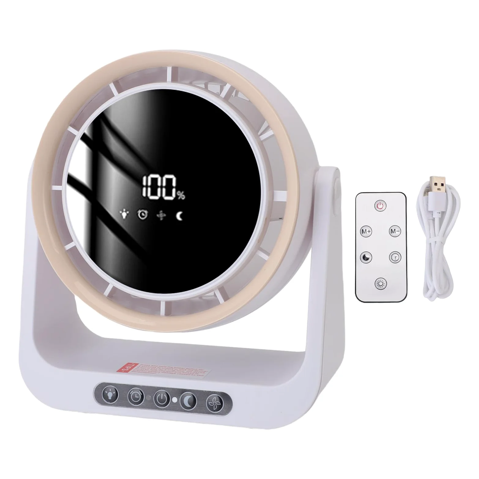 KENANLAN Bladeless Quiet USB Digital Display Desk Ventilador con mando a distancia, bajo ruido, mini ventilador de mesa, ideal para dormitorio, oficina, casa y cocina (café blanco)