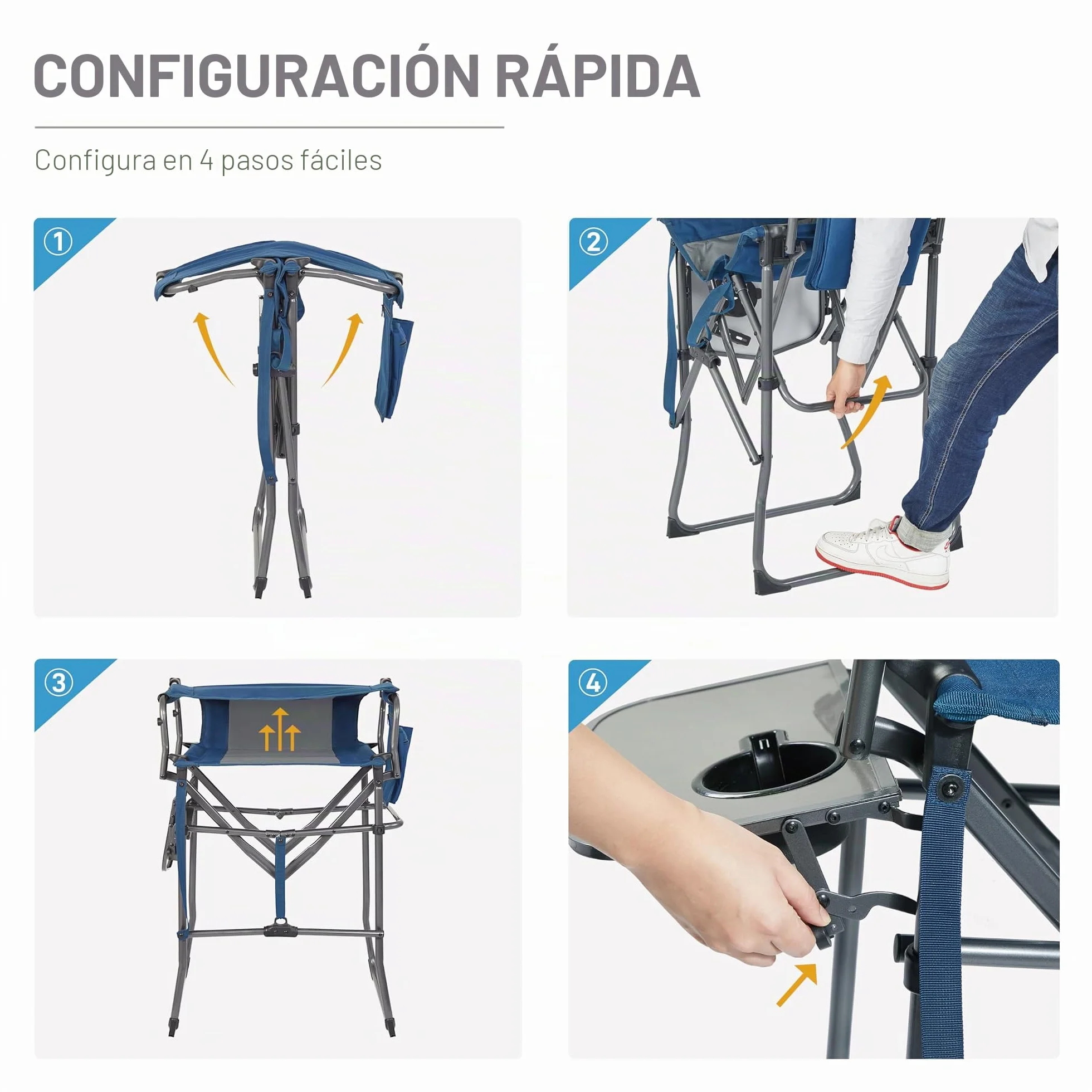 EVER ADVANCED Silla plegable portátil de 30.7 pulgadas de altura del asiento, silla de directores, taburete de bar alto plegable con mesa auxiliar para maquilladores, camping, eventos deportivos,