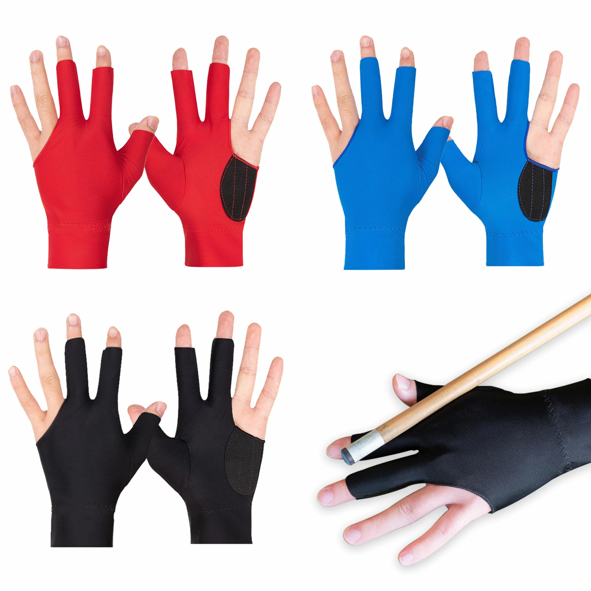 Guante de Billar, 3 Piezas Guantes de Snooker para Mano Izquierda, Guantes de Billar de 3 Dedos Pool Cue Antideslizantes Guantes de Taco para Hombre y Mujer