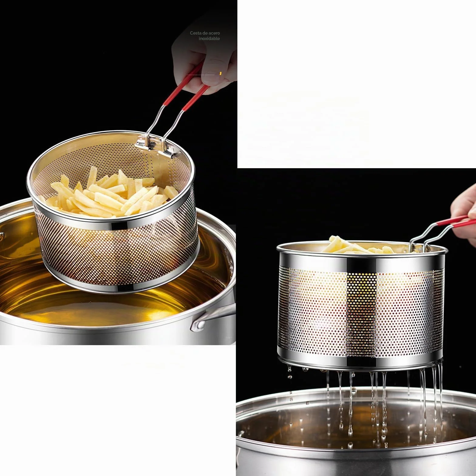 Set de coladores de cocina de acero inoxidable, 2 piezas, colador de pasta con asas desmontables, colador de metal para freidora, colador de cocina para lavar, escurrir, freír, cocinar, cocinar al