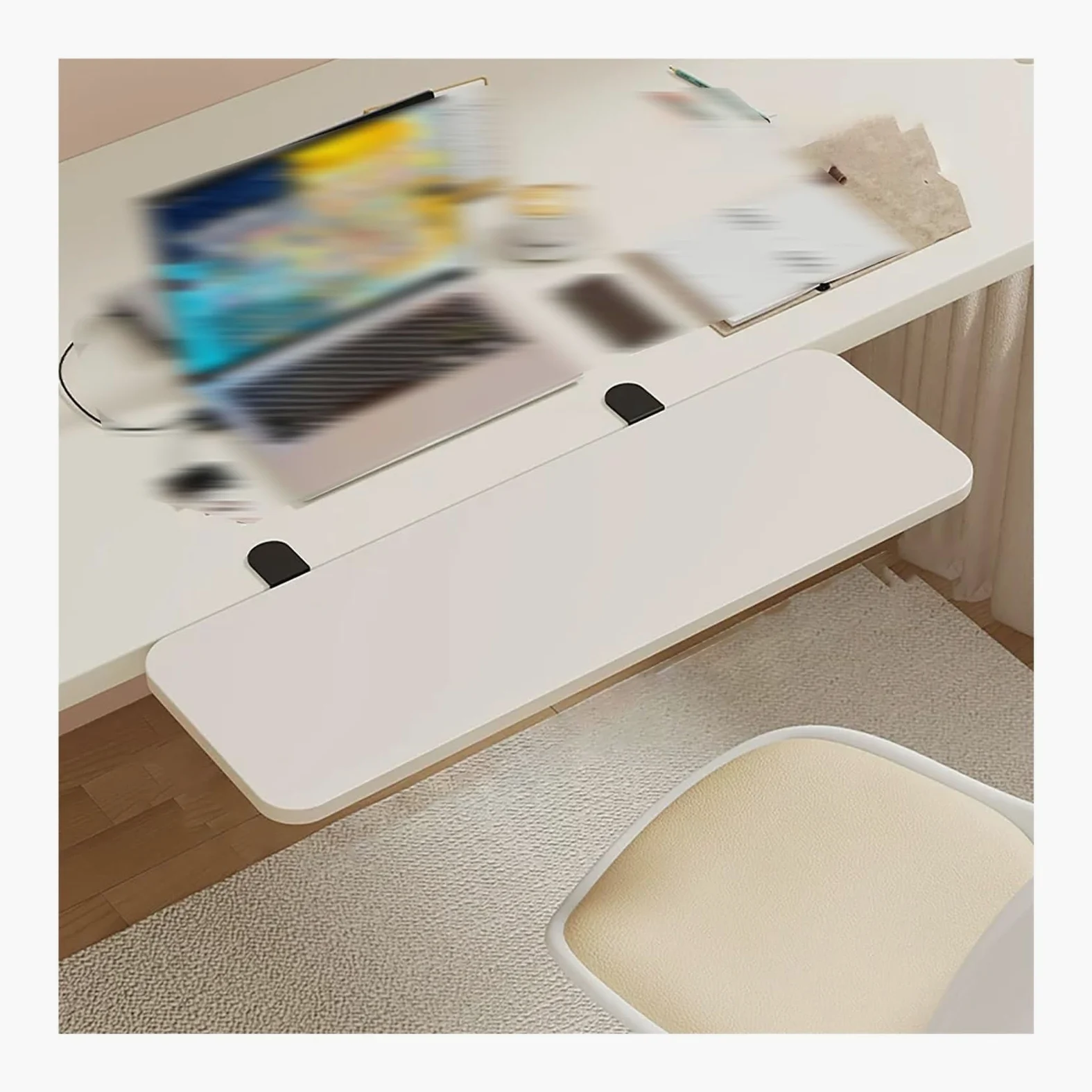 Bandeja extensora de escritorio de 16 20 24 28 32 35 pulgadas, extensor de mesa con abrazadera, tablero de extensión de escritorio plegable, bandeja for teclado(White,20x40cm (7.9x15.7in))