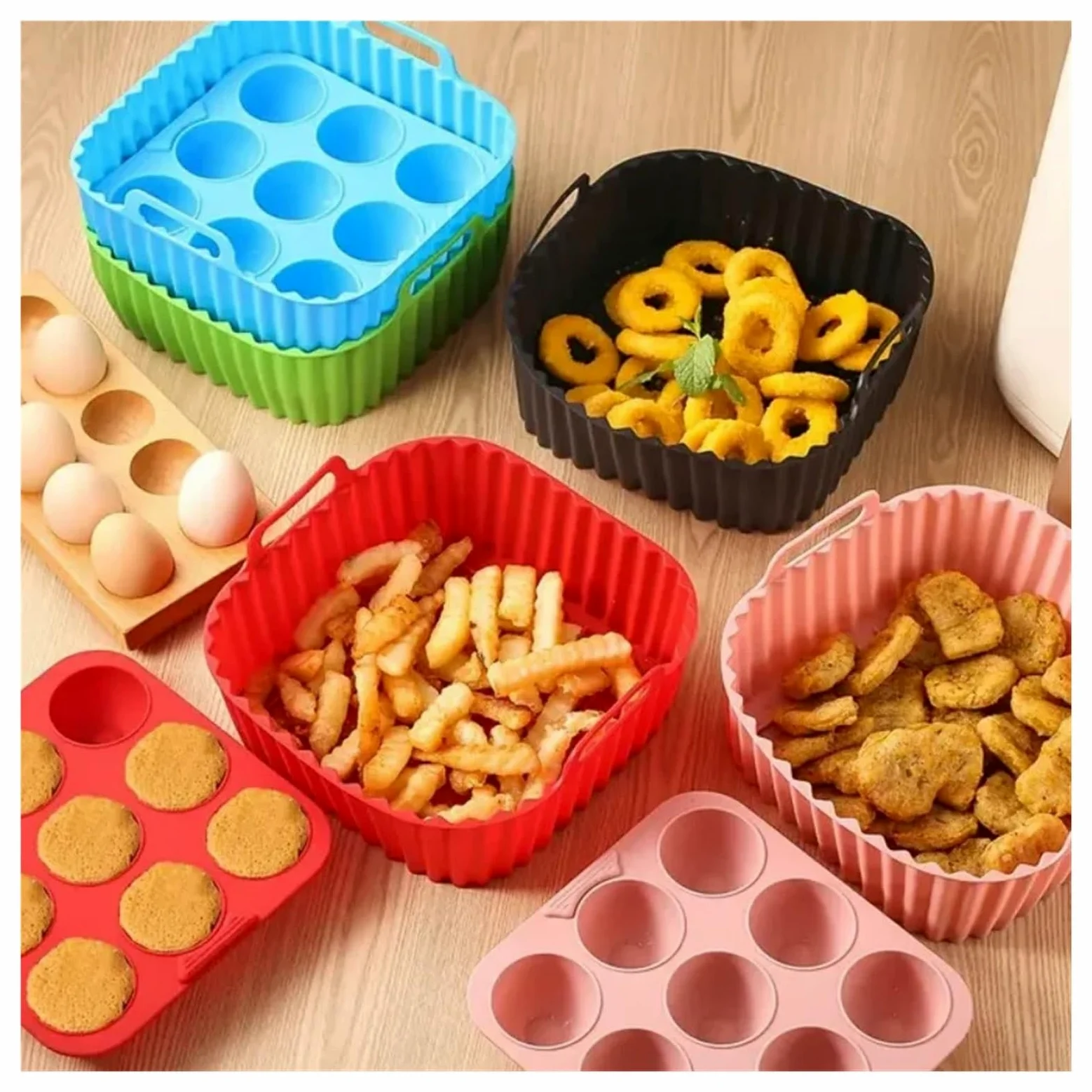 Revestimiento de silicona for freidora de aire de 2 piezas for cocina | Reutilizable, cuadrado, antiadherente, fácil de limpiar, apto for alimentos.(Blue)