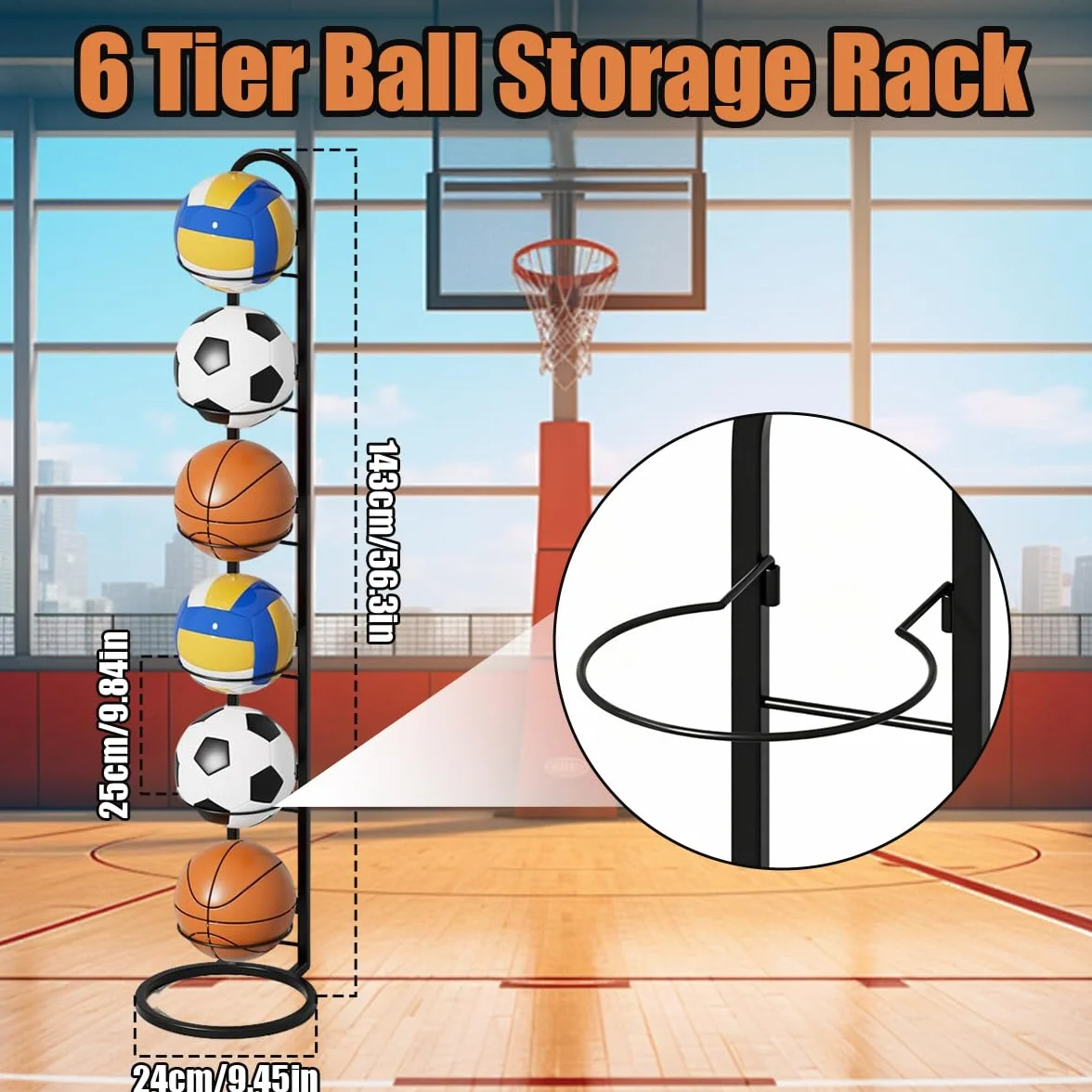 Soporte para Balones de Metal, Estante de Almacenamiento para Baloncesto, Fútbol y Voleibol