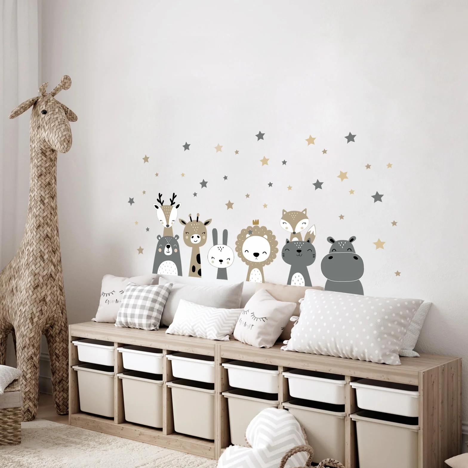 Tanlaby Pegatinas de Pared Safari Animales de la Jungla Vinilos Boho Gris Jirafa León Decorativos