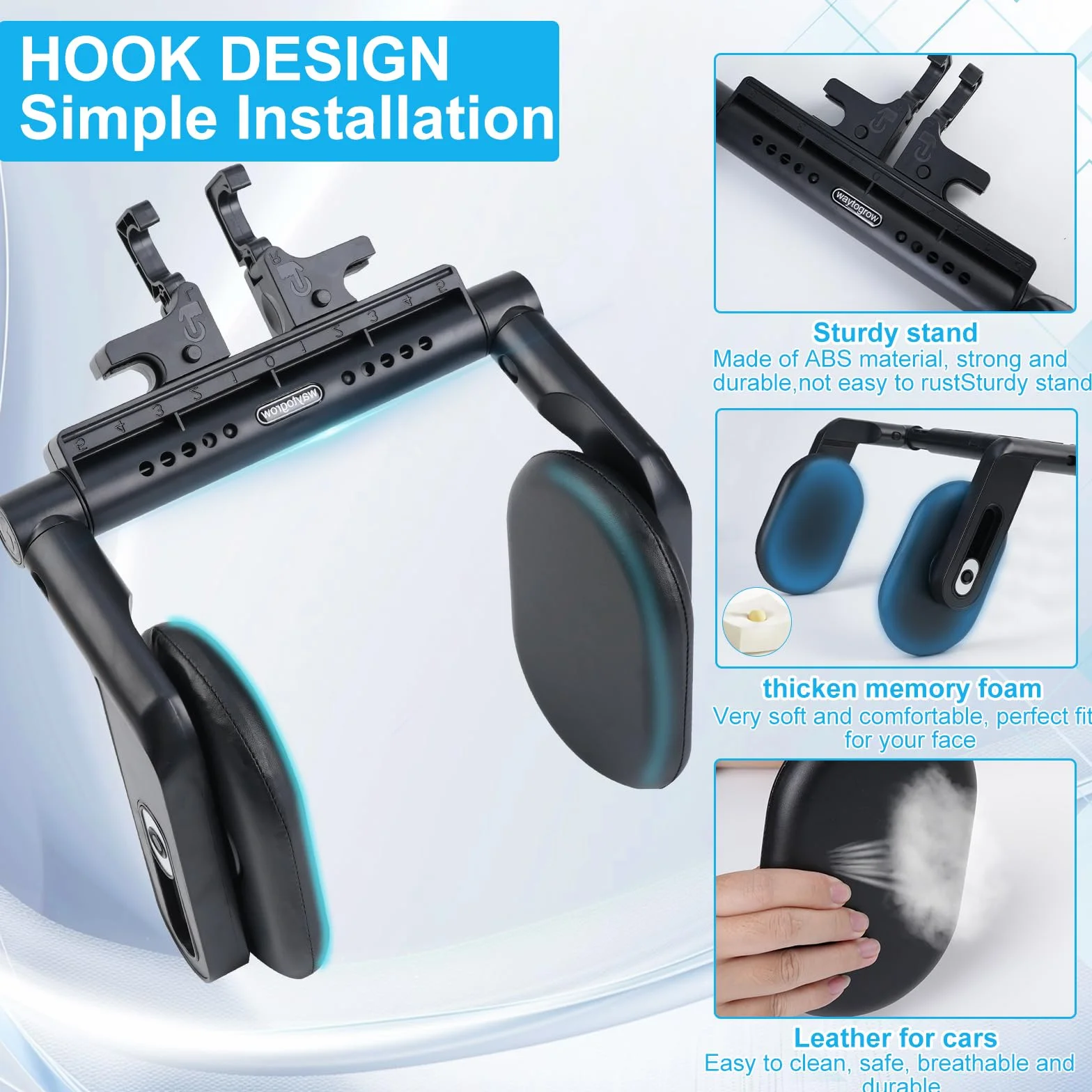 Reposacabezas Coche,Reposacabezas Lateral Del Coche, 360 Grados Ajustable Cuero Transpirable Apoya Cabeza Coche, para Reposacabezas Asiento Coche, Niños Adultos Soporte para La Cabeza,Mejora