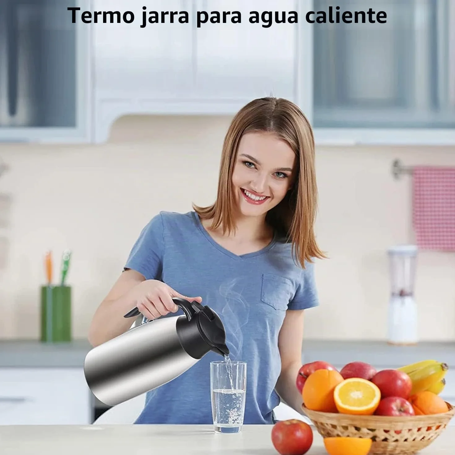 Jarras térmicas de 2 litros de acero inoxidable con cierre Quick Tip, jarra de vacío de doble pared para té y café, color negro