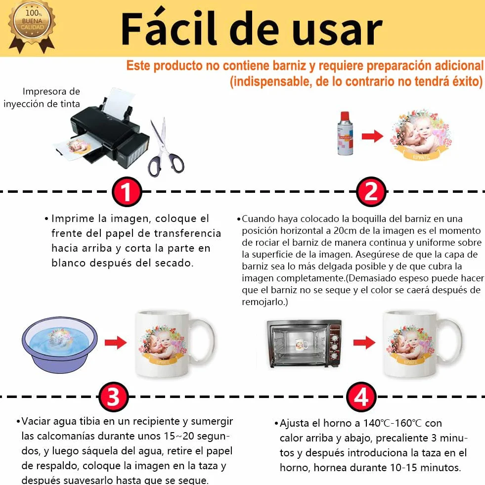 TransOurDream-Marca de confianza,Imprescindible para fiesta,Papel Calcomanía transparente al Agua (A4x10) Waterslide decal paper,Utilizado en vasos, velas, cerámica, etc.ES-6-10