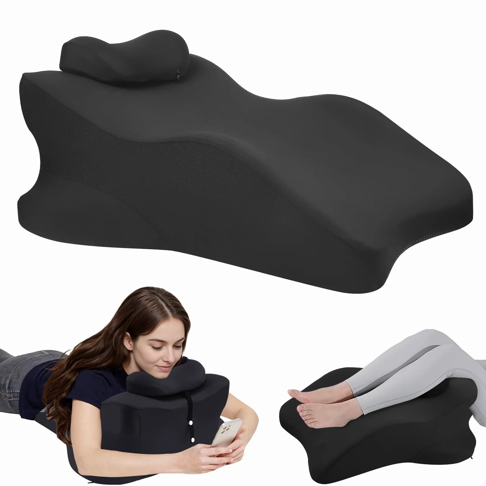 Almohada 4 en 1 para cojín venoso, espuma de memoria, cojín ergonómico cómodo, mejora la circulación sanguínea, almohada para piernas para piernas, pies, espalda, sofá, cama (negro)